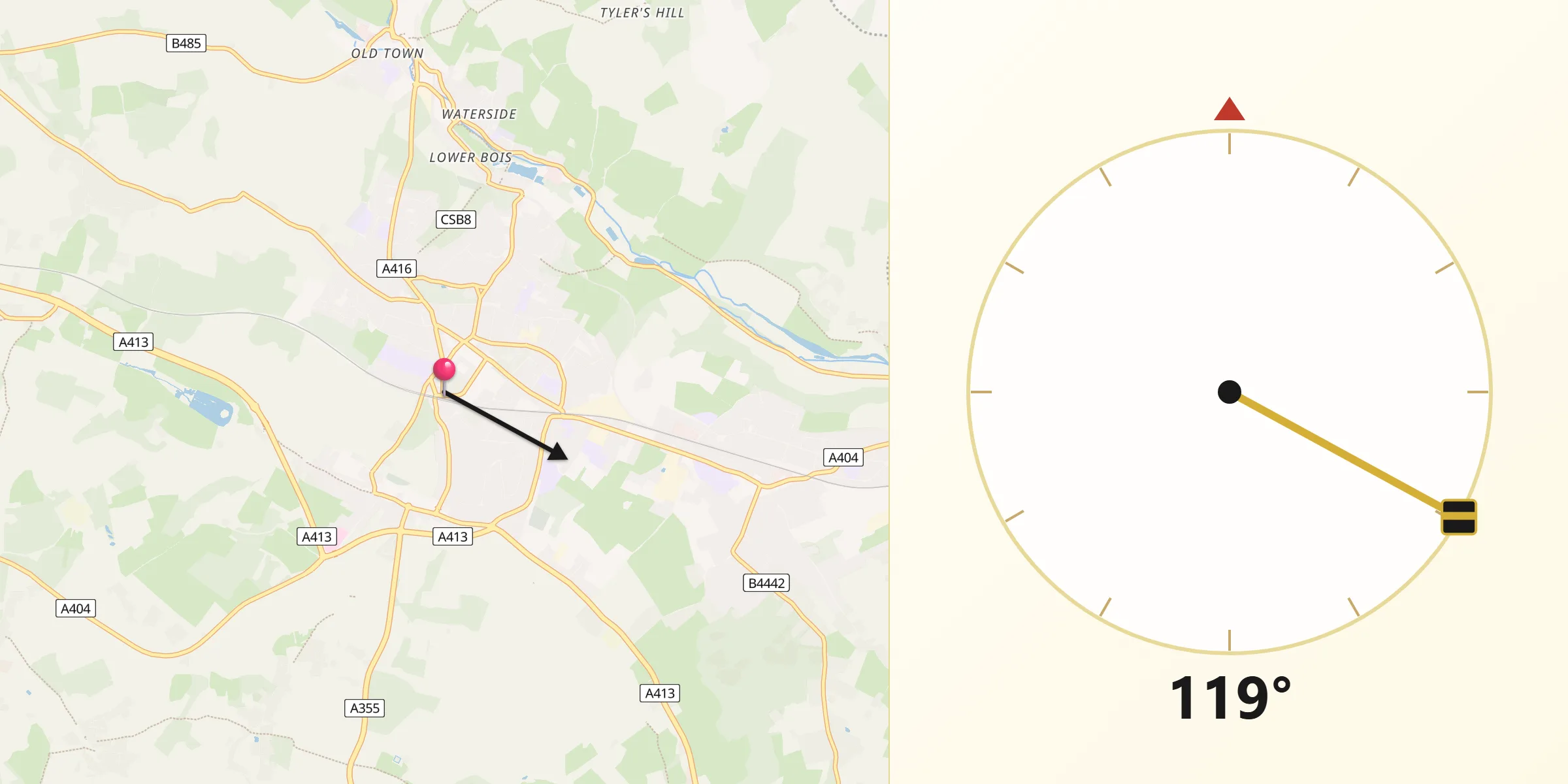 Qibla Direction from Amersham on the Hill