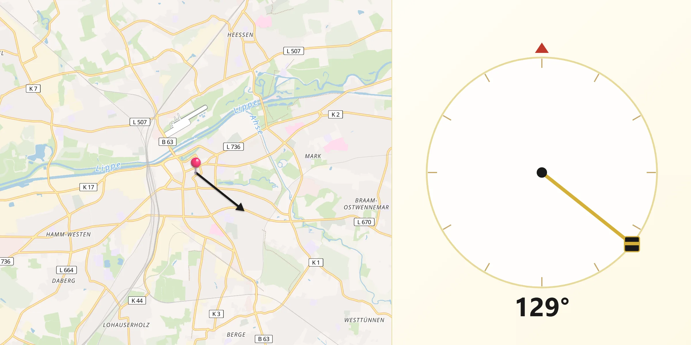 Direzione della Qibla da Hamm