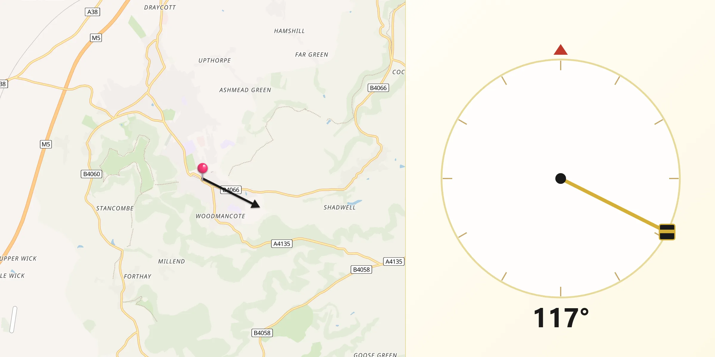 Qibla Direction from Dursley