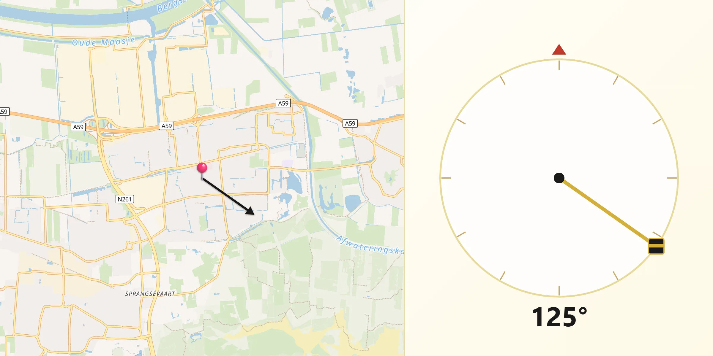 Qibla Richting vanaf Waalwijk