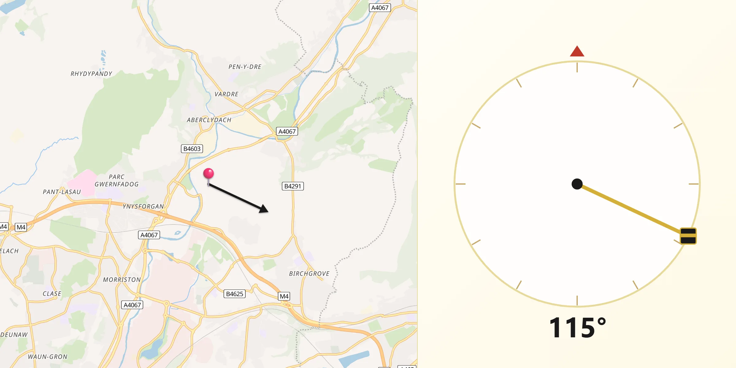 Qibla Direction from Clydach