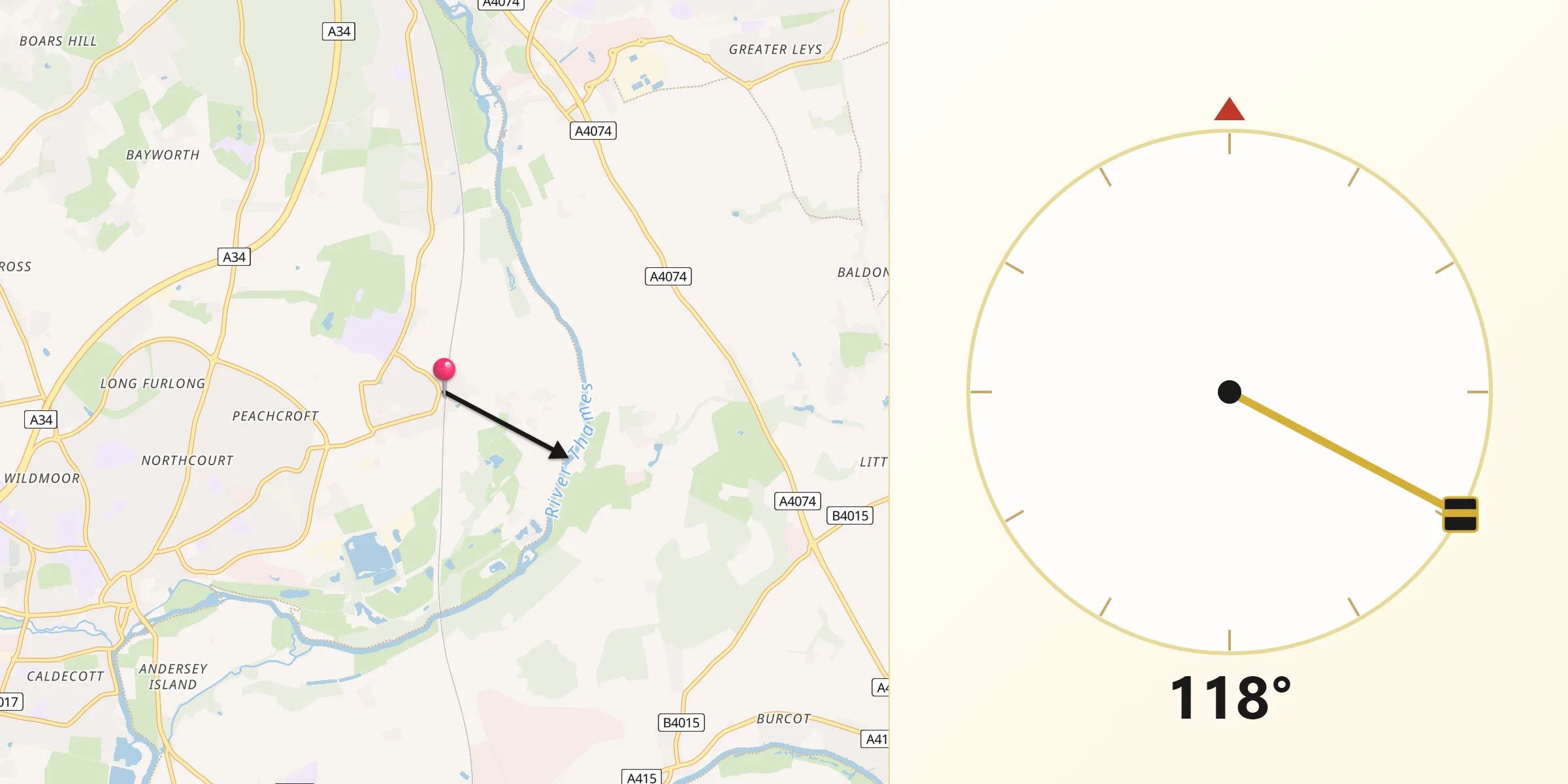 Qibla Direction from Radley
