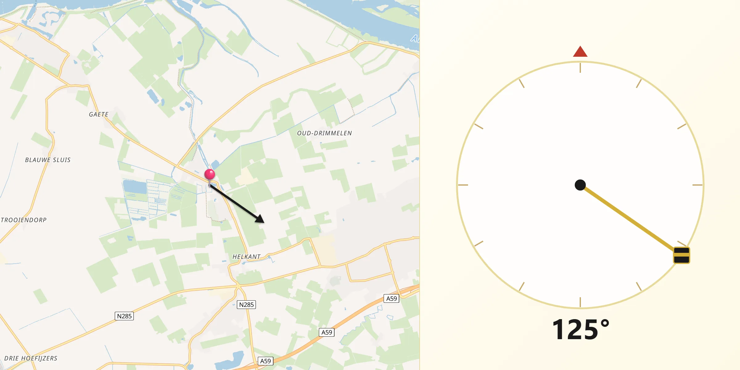 Qibla Richting vanaf Hooge Zwaluwe