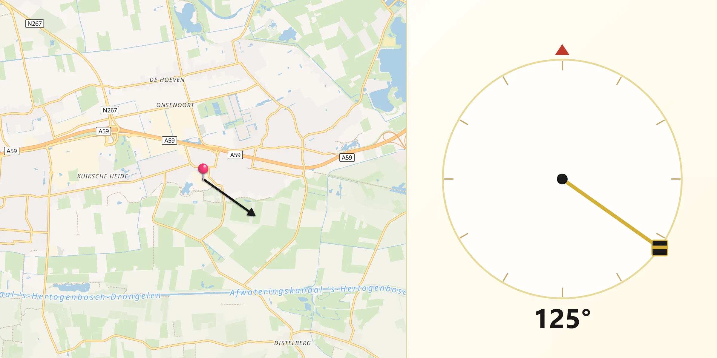 Qibla Richting vanaf Vliedberg