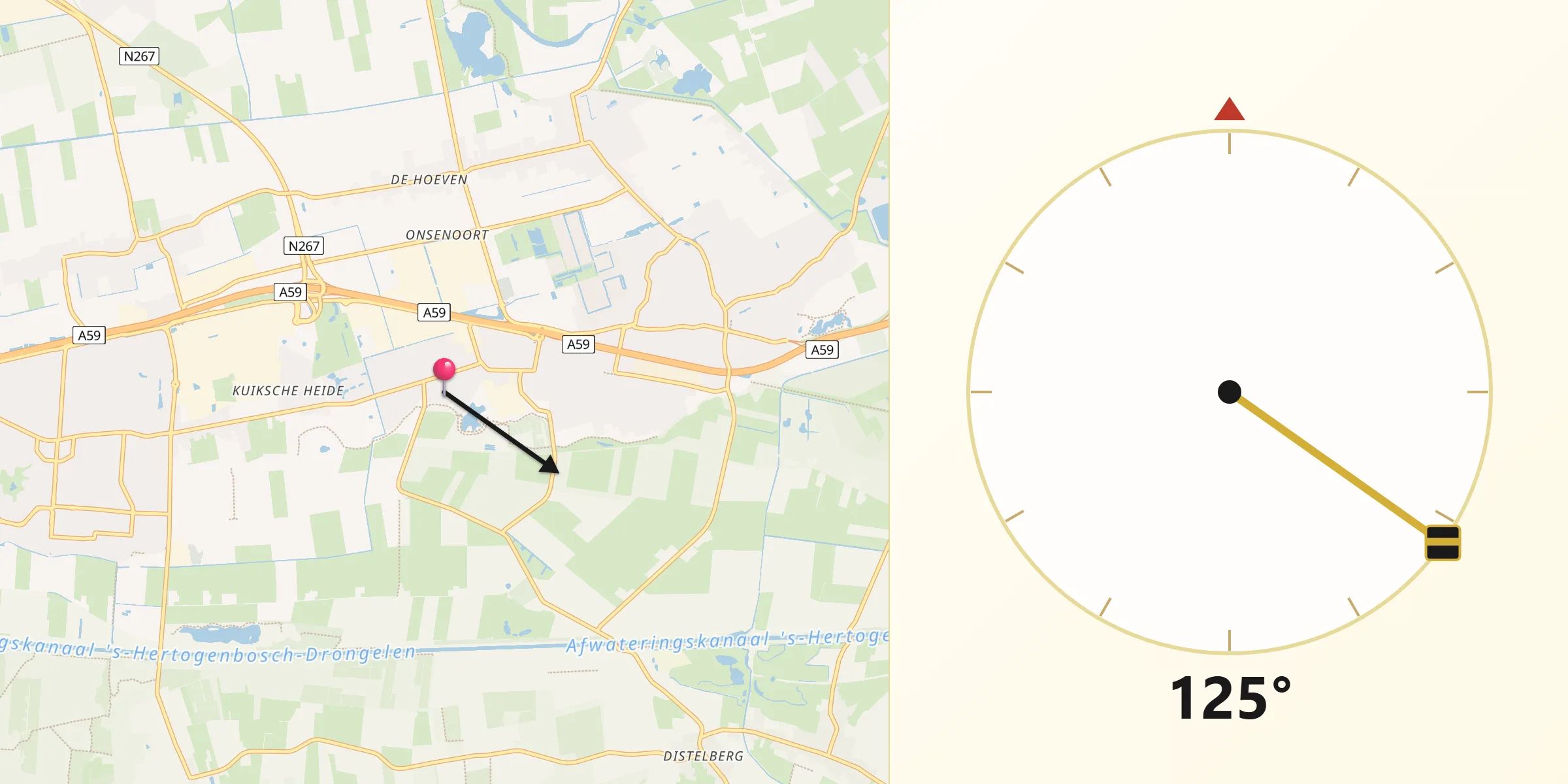 Qibla Richting vanaf Nieuwkuijk