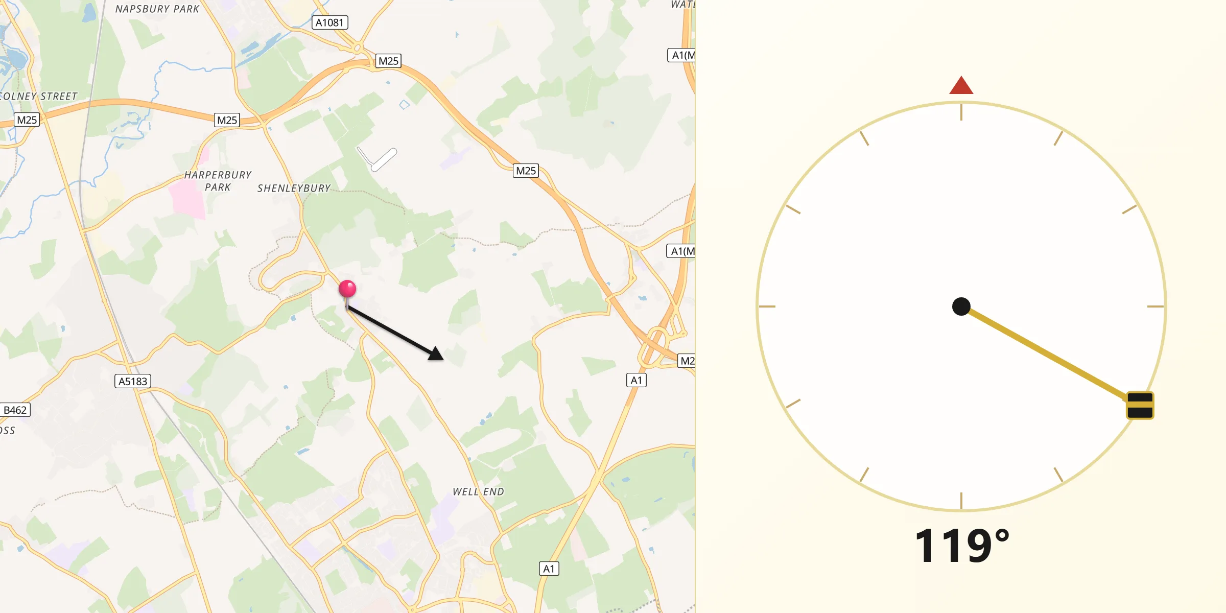 Qibla Direction from Shenley