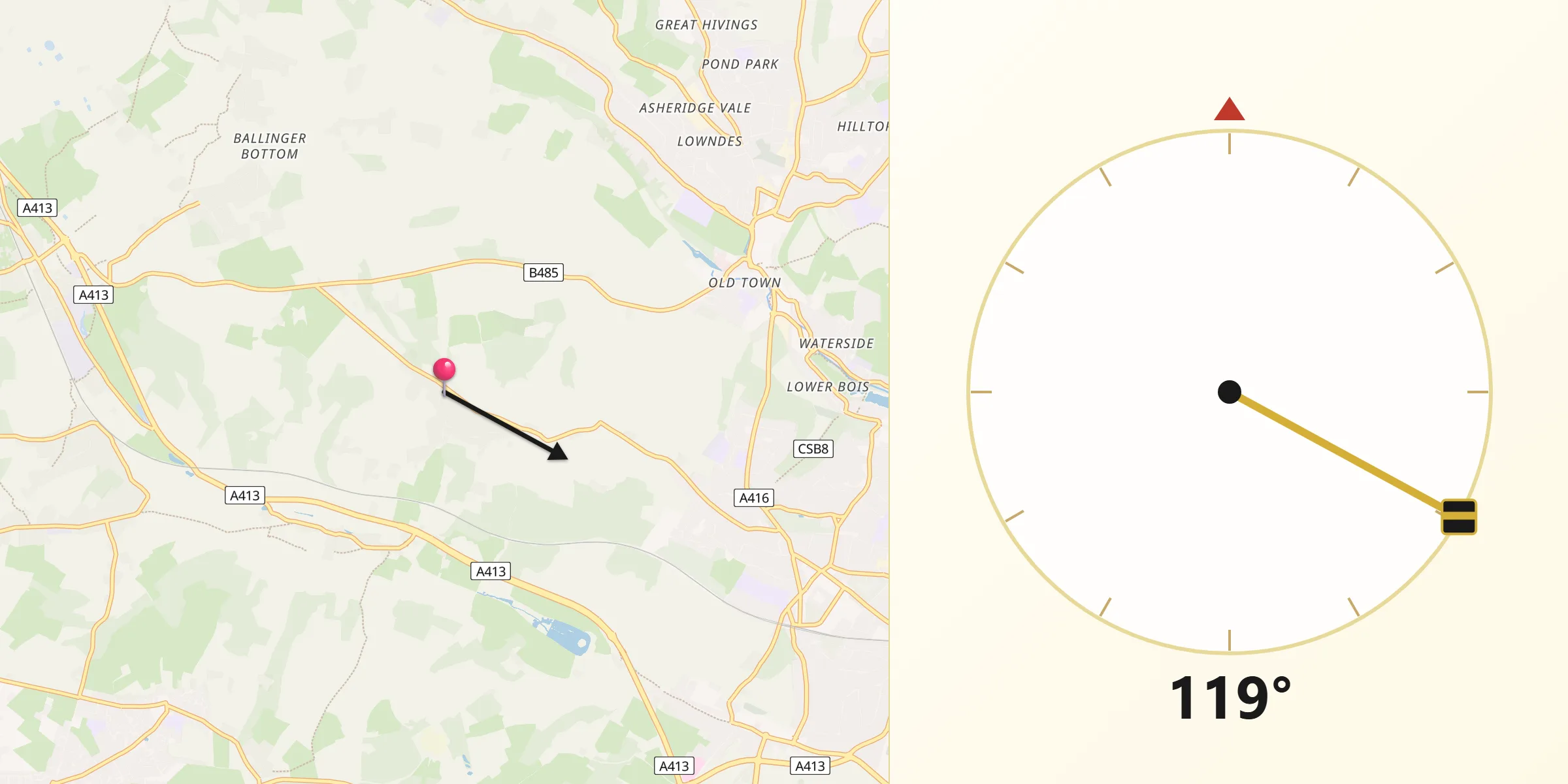 Qibla Direction from Hyde Heath