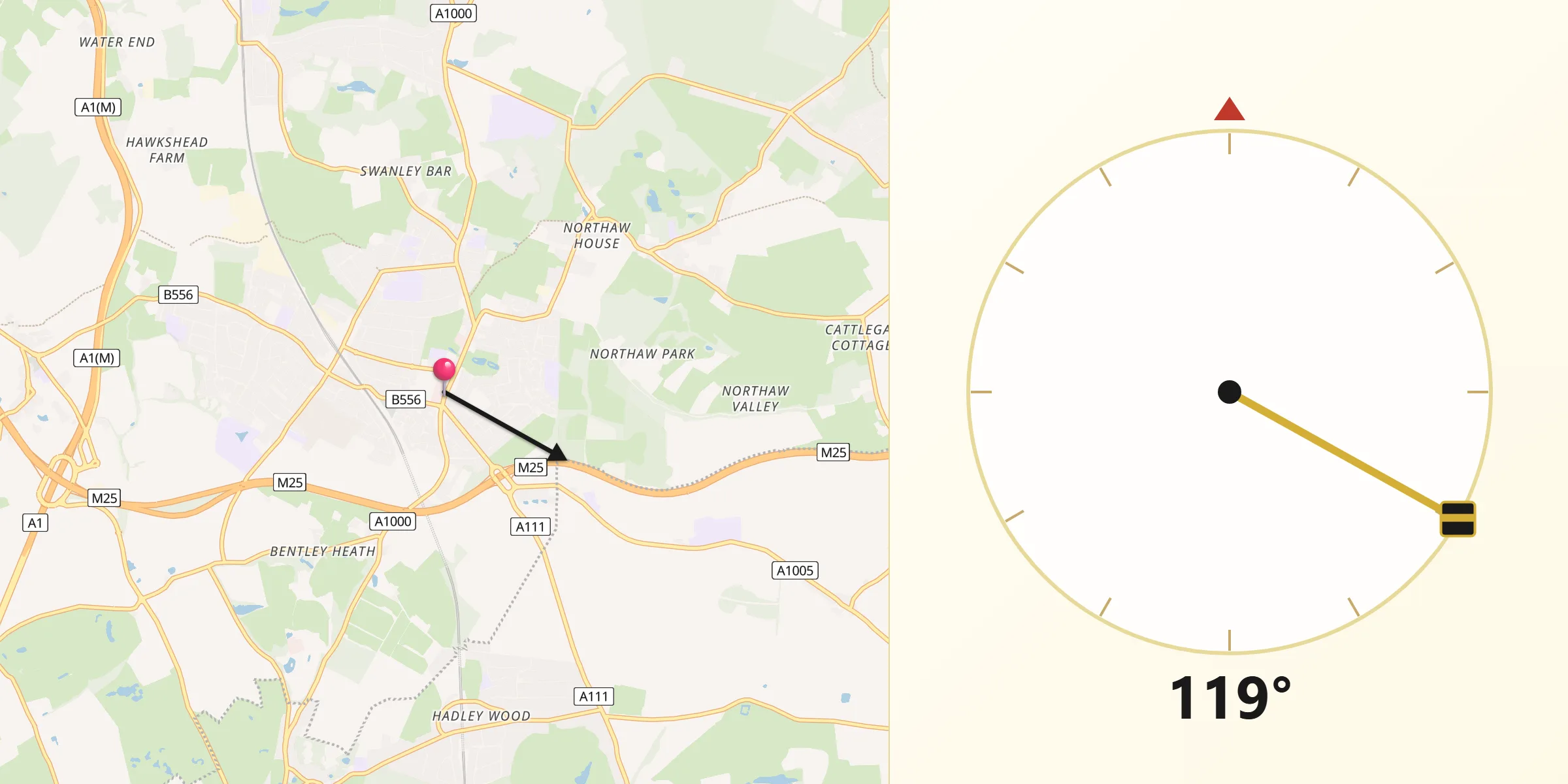 Qibla Direction from Potters Bar