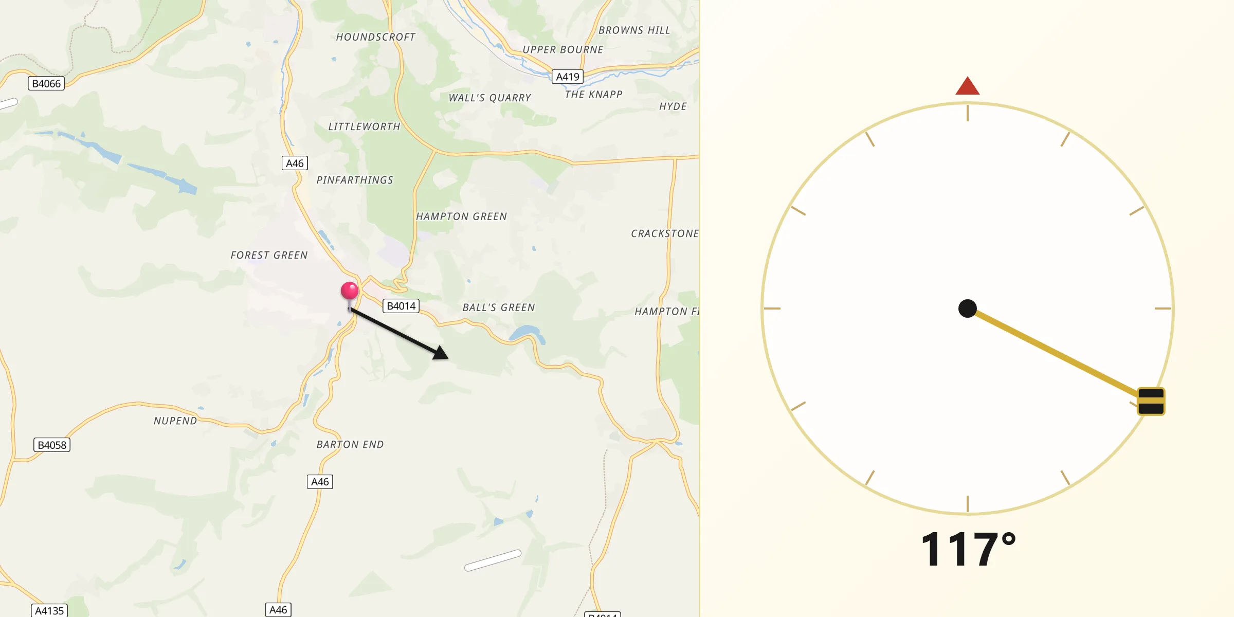 Qibla Direction from Nailsworth