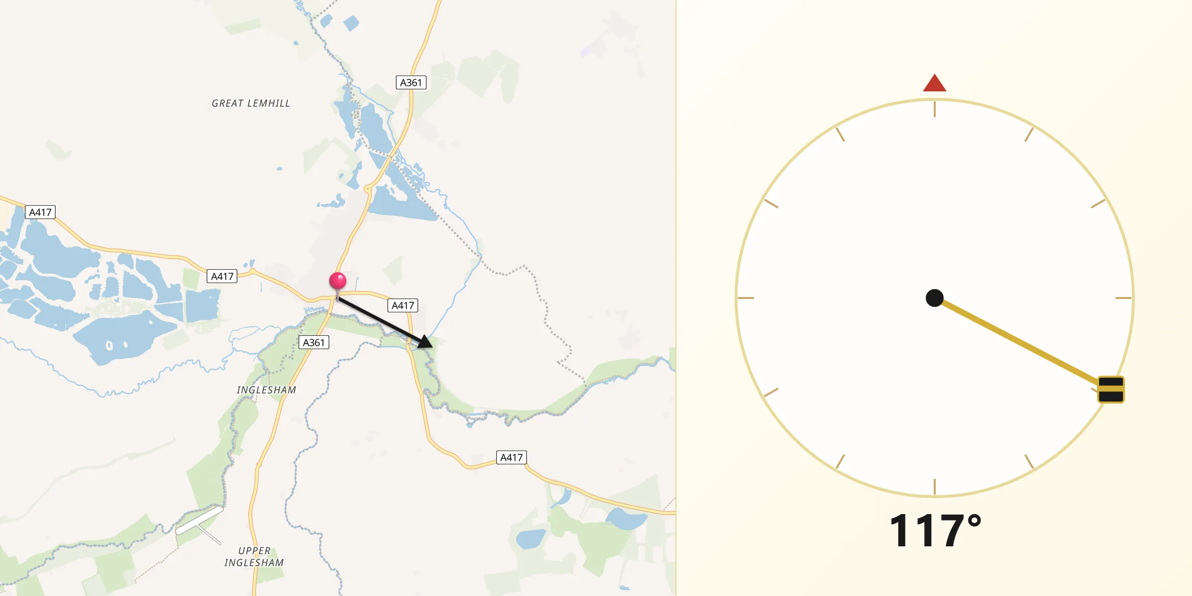 Qibla Direction from Lechlade