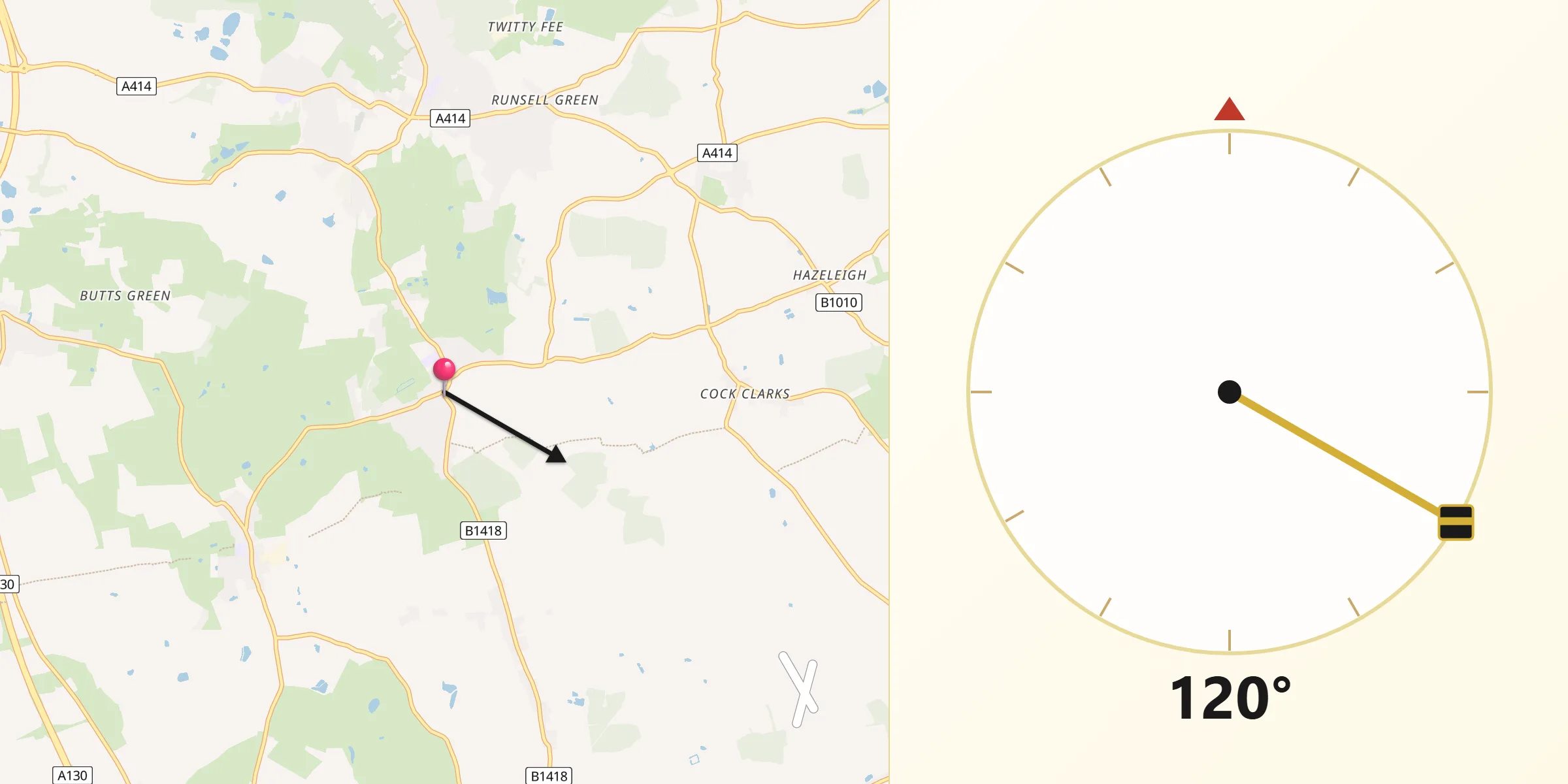 Qibla Direction from Bicknacre