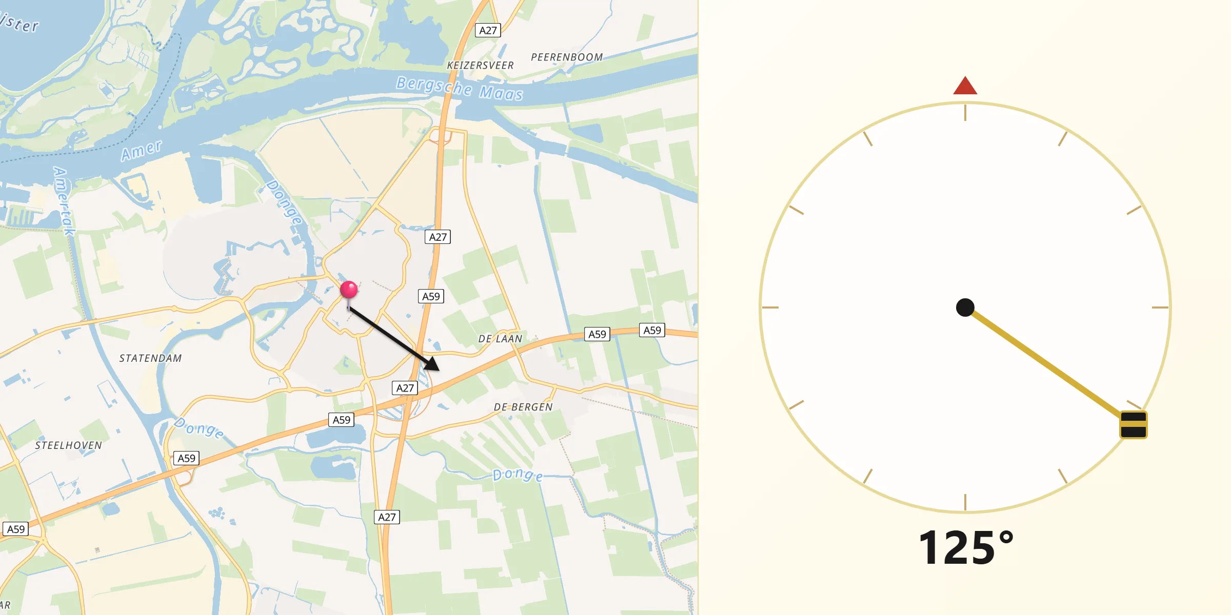 Qibla Richting vanaf Raamsdonksveer