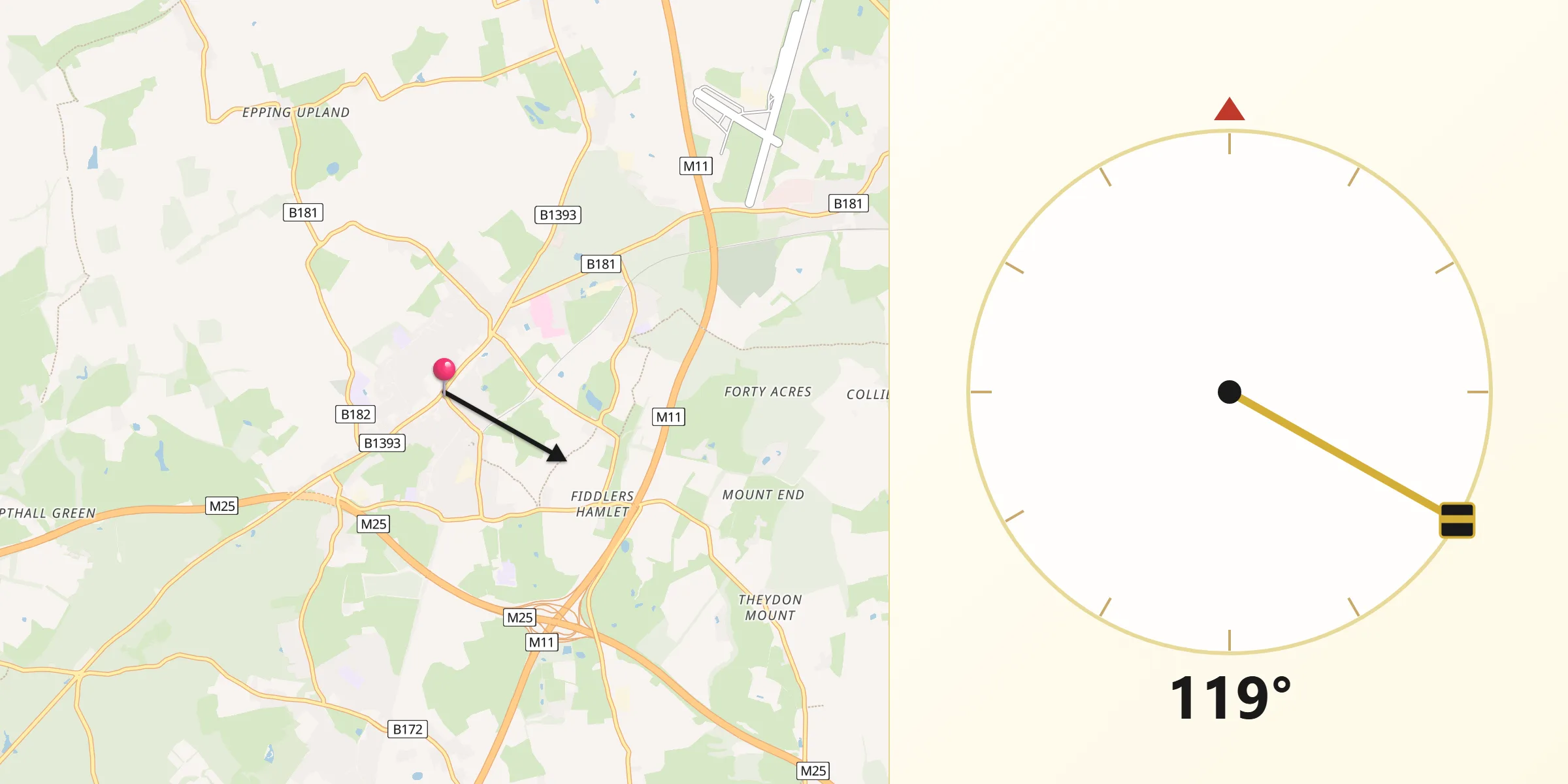 Qibla Direction from Epping