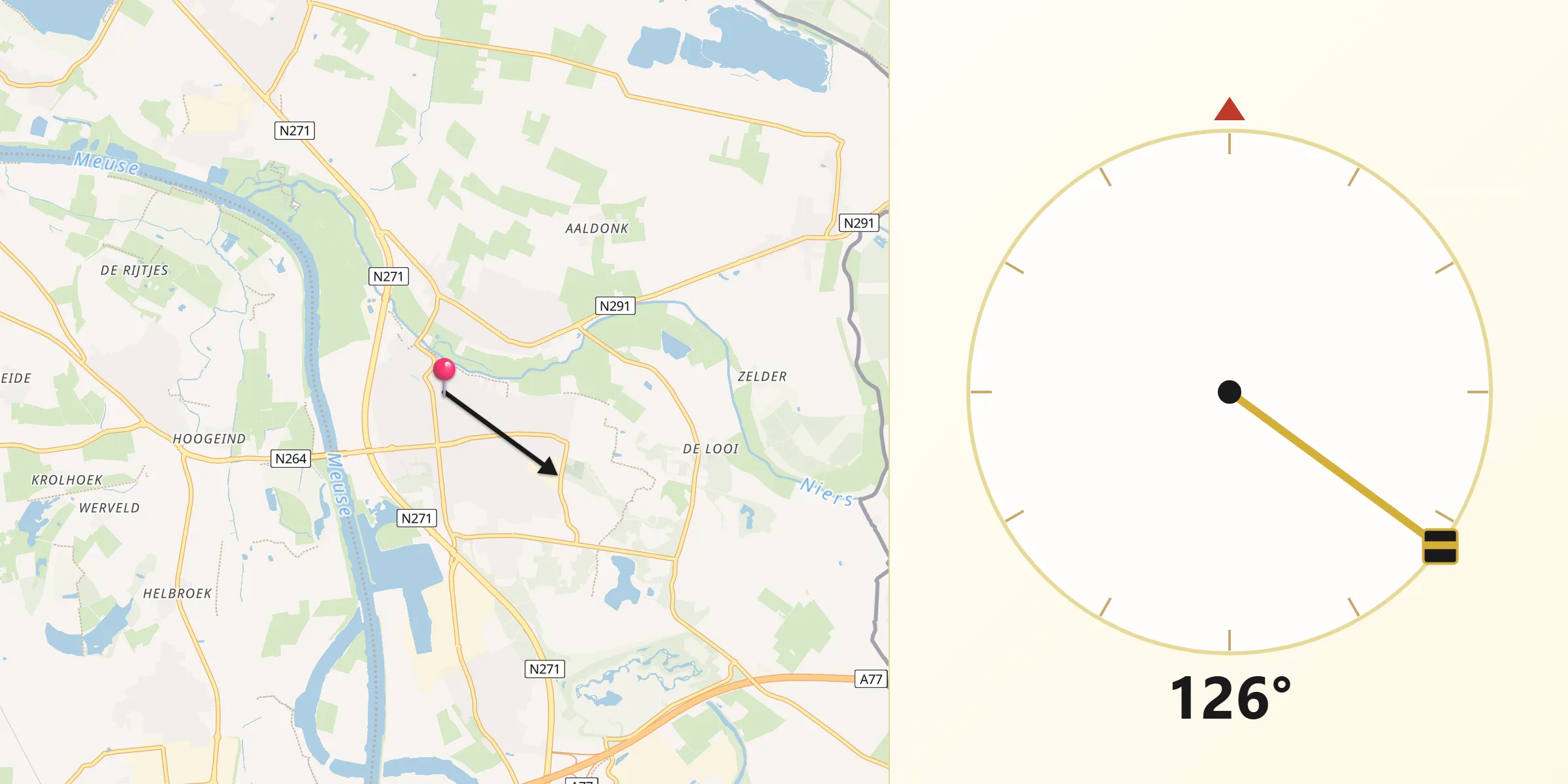 Qibla Richting vanaf Gennep