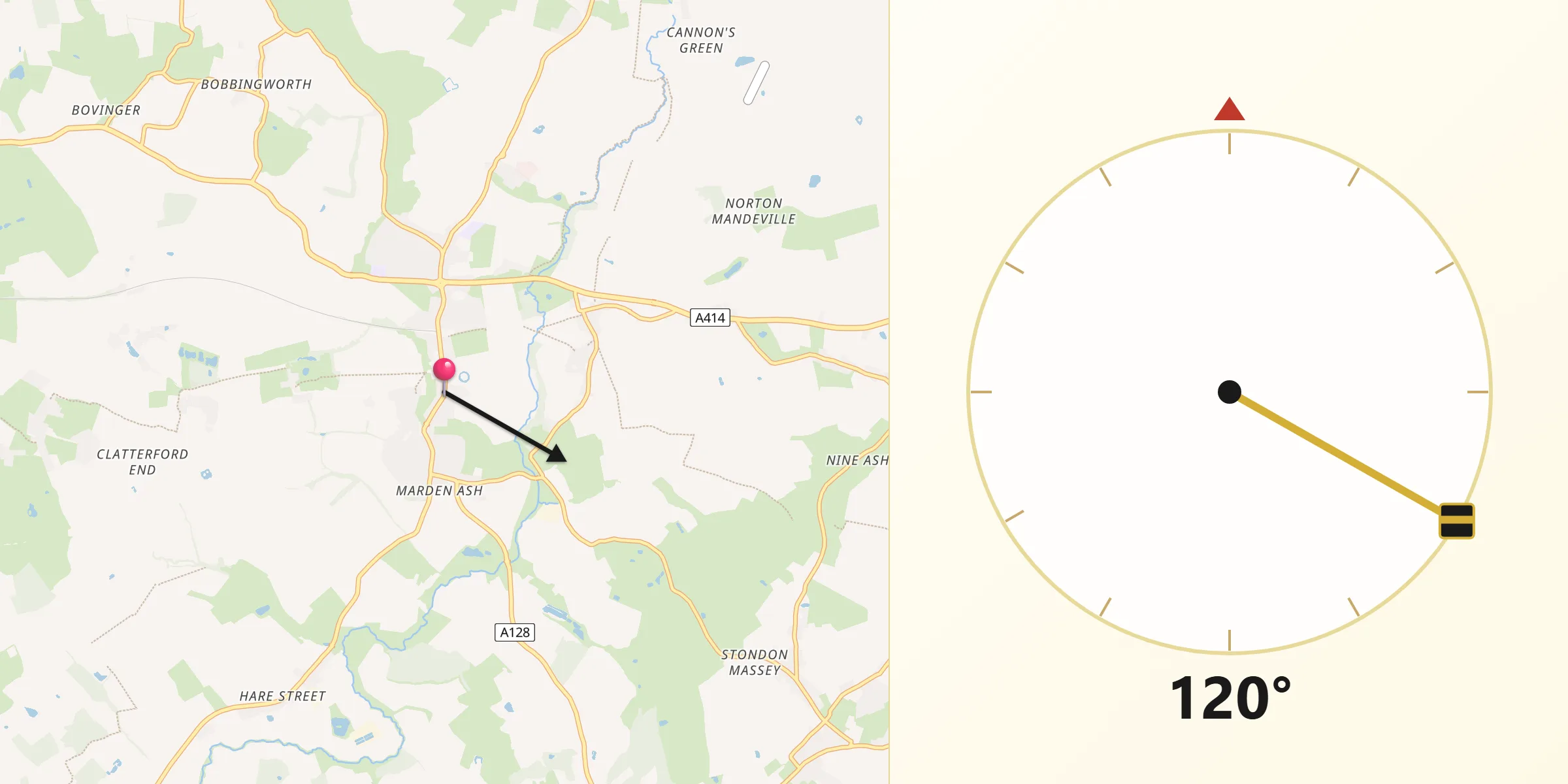 Qibla Direction from Chipping Ongar