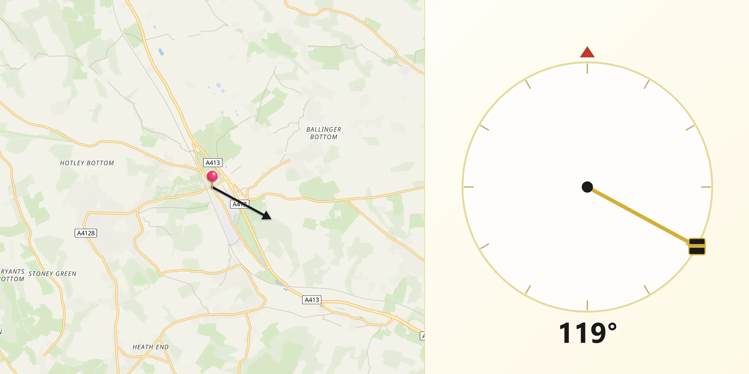 Qibla Direction from Great Missenden