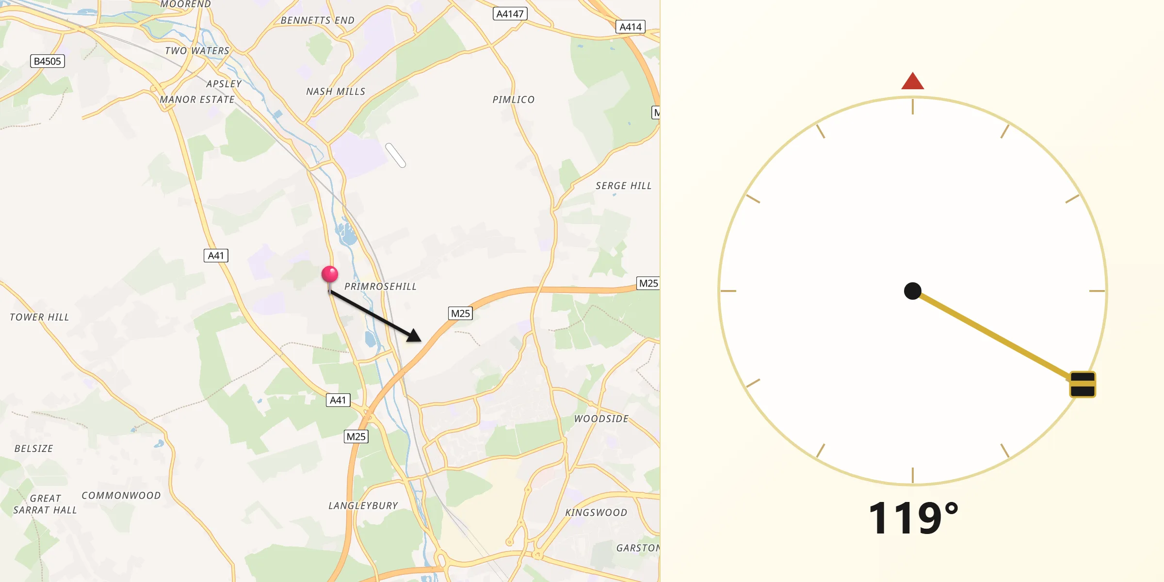 Qibla Direction from Kings Langley