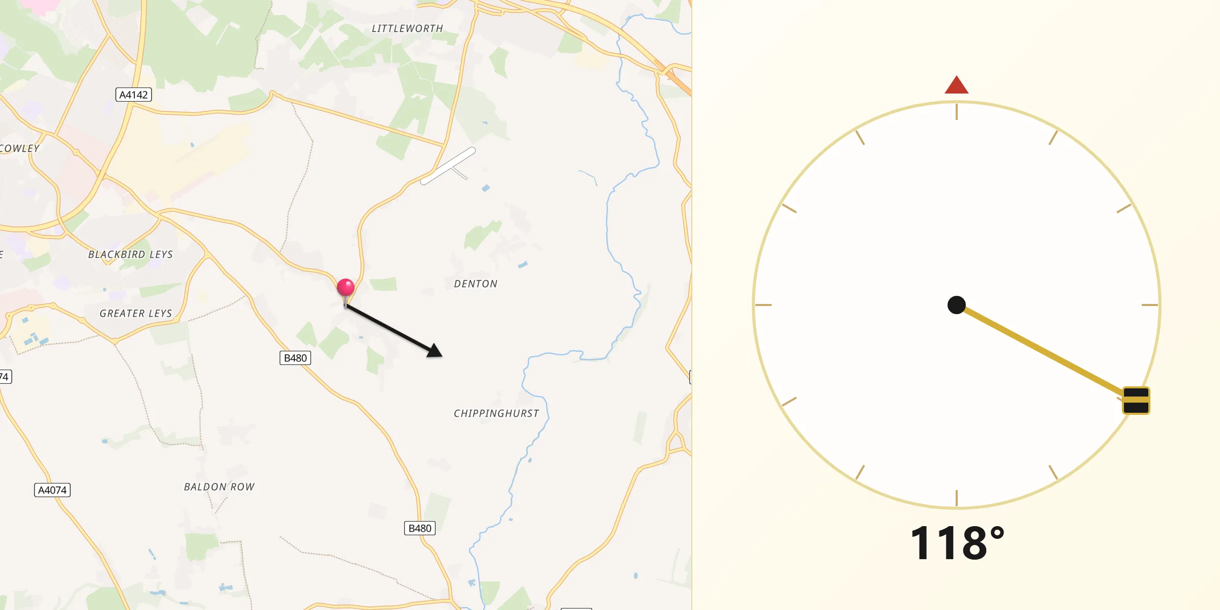 Qibla Direction from Garsington