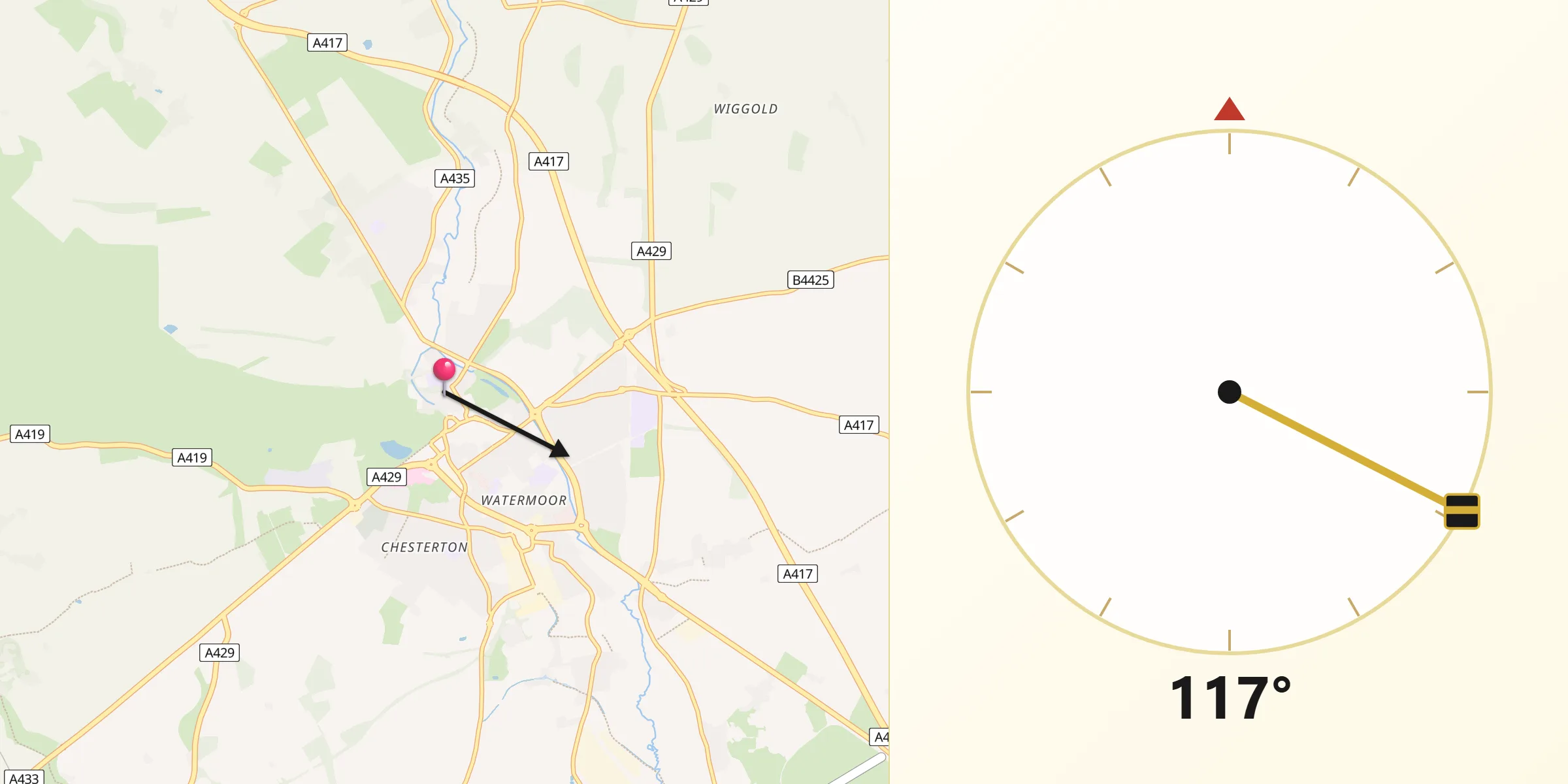 Qibla Direction from Cirencester