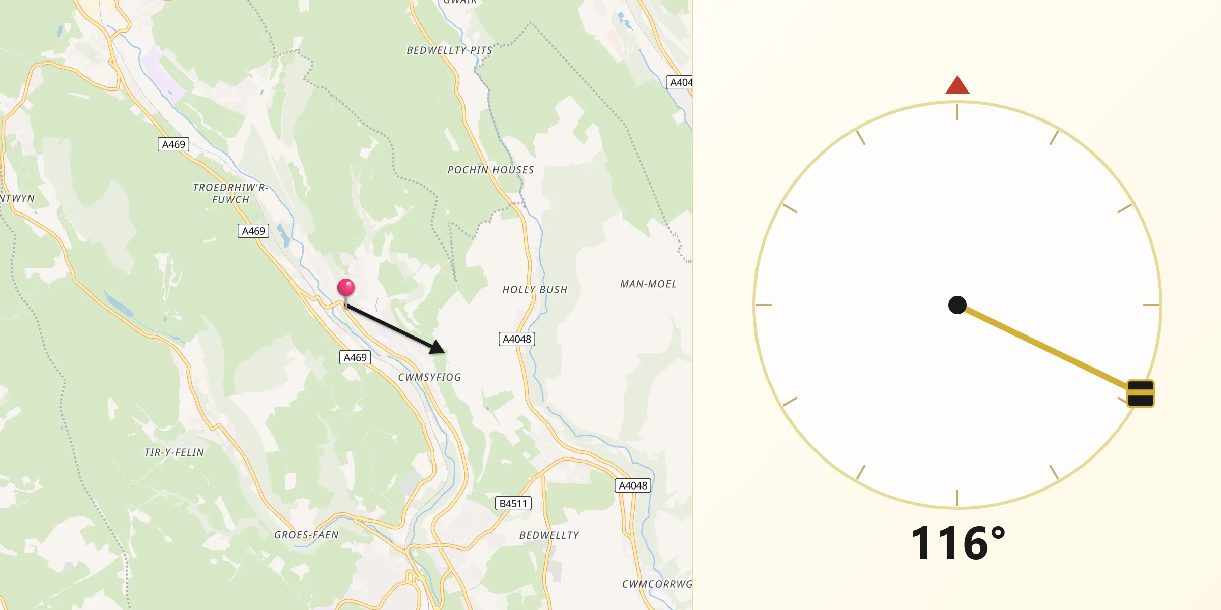 Qibla Direction from New Tredegar