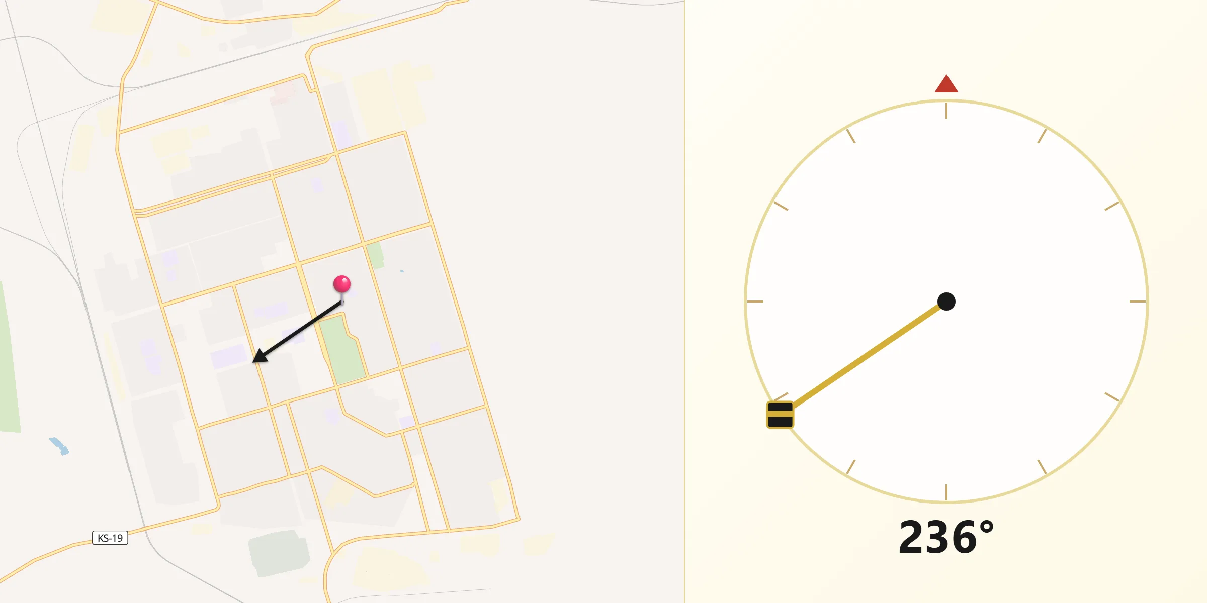 Direction vers la Qibla depuis Ekibastouz