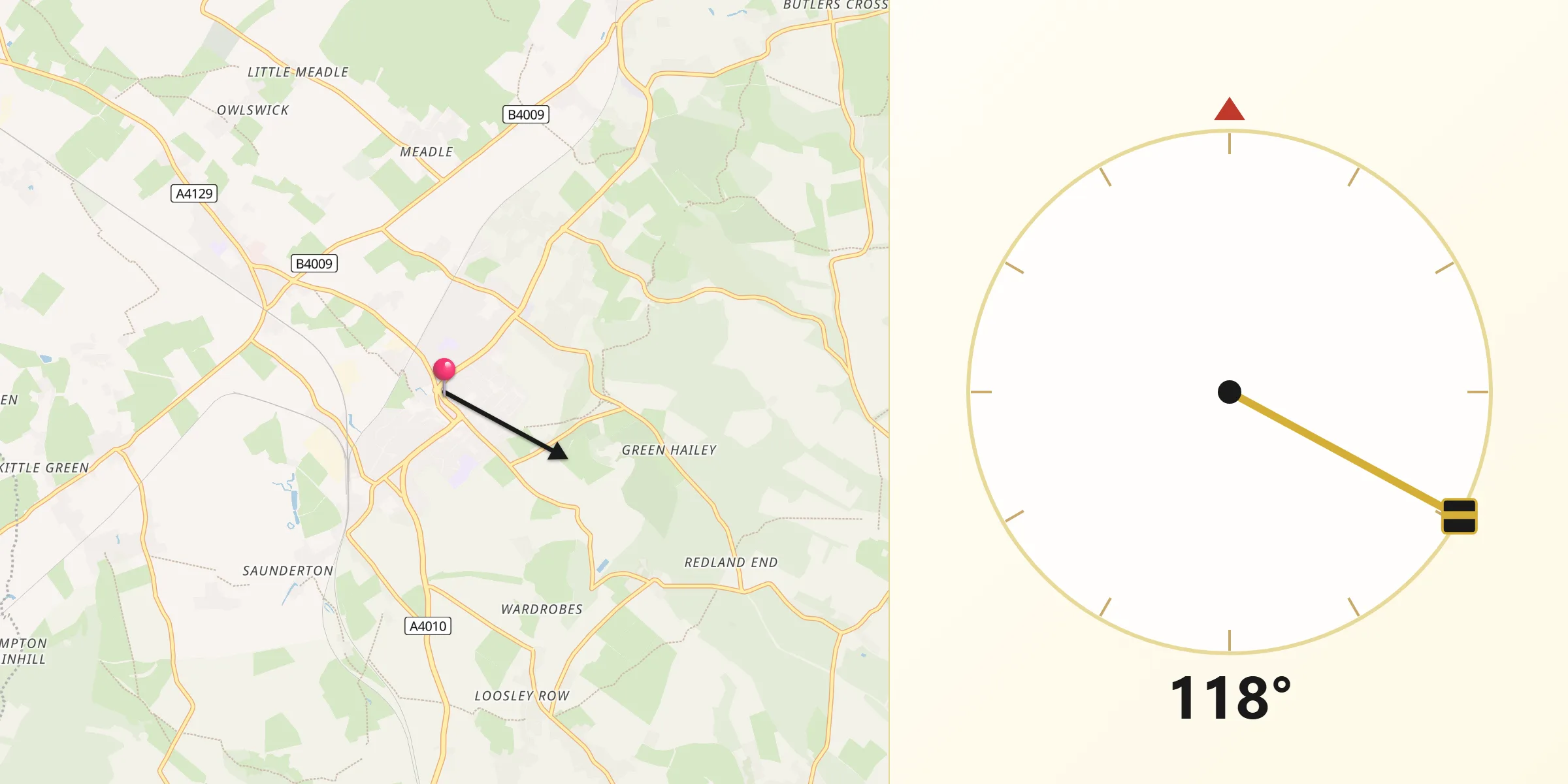 Qibla Direction from Princes Risborough