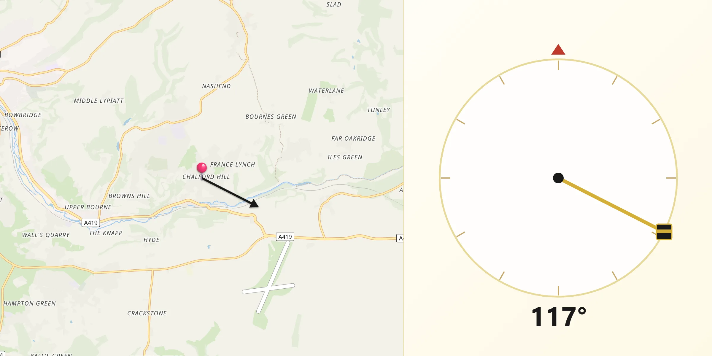 Qibla Direction from Chalford