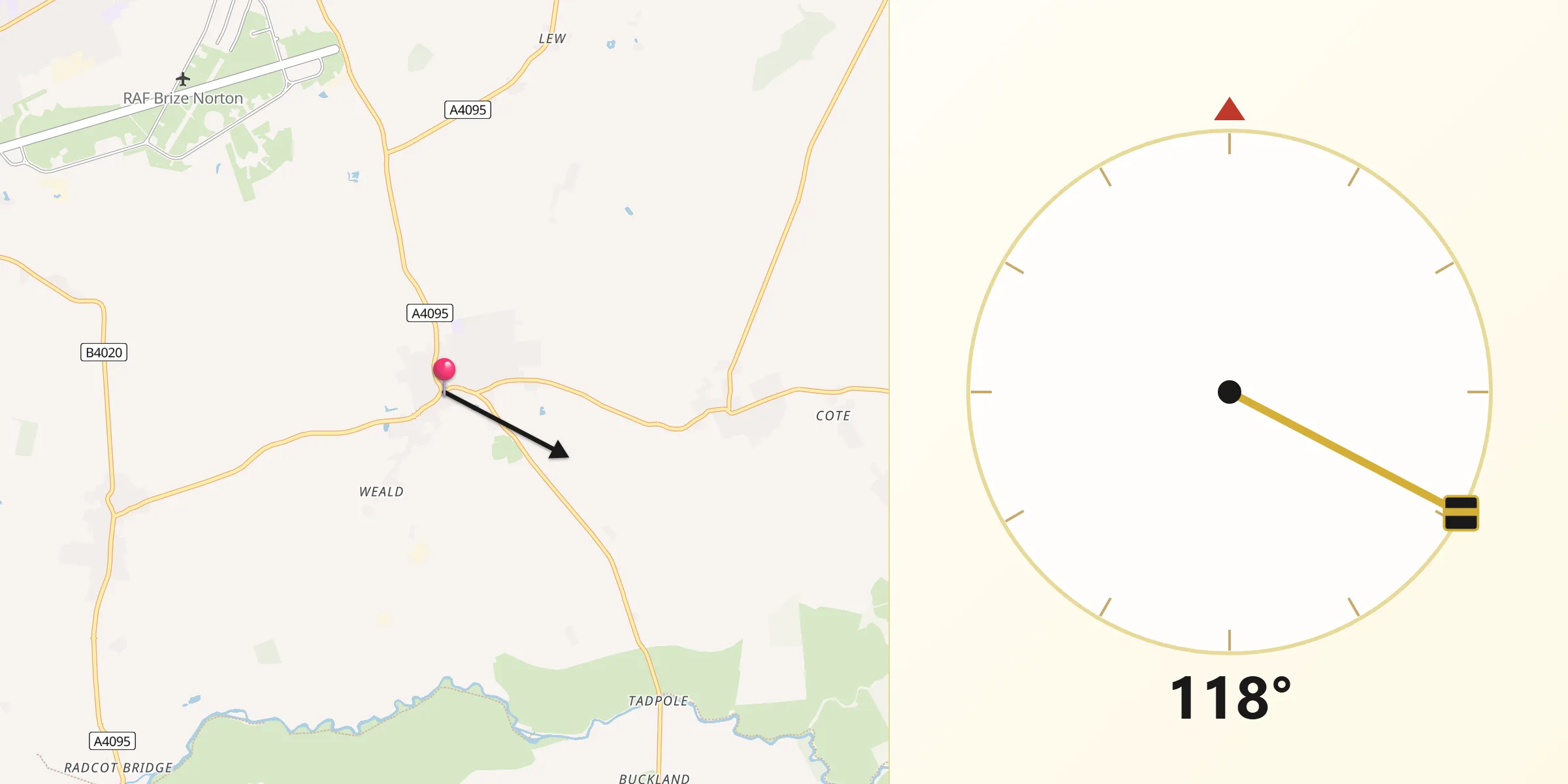 Qibla Direction from Bampton