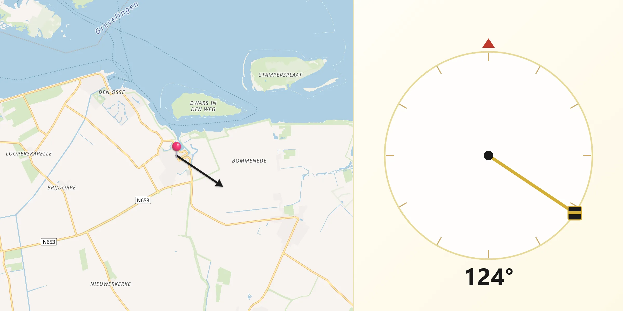 Qibla Richting vanaf Brouwershaven