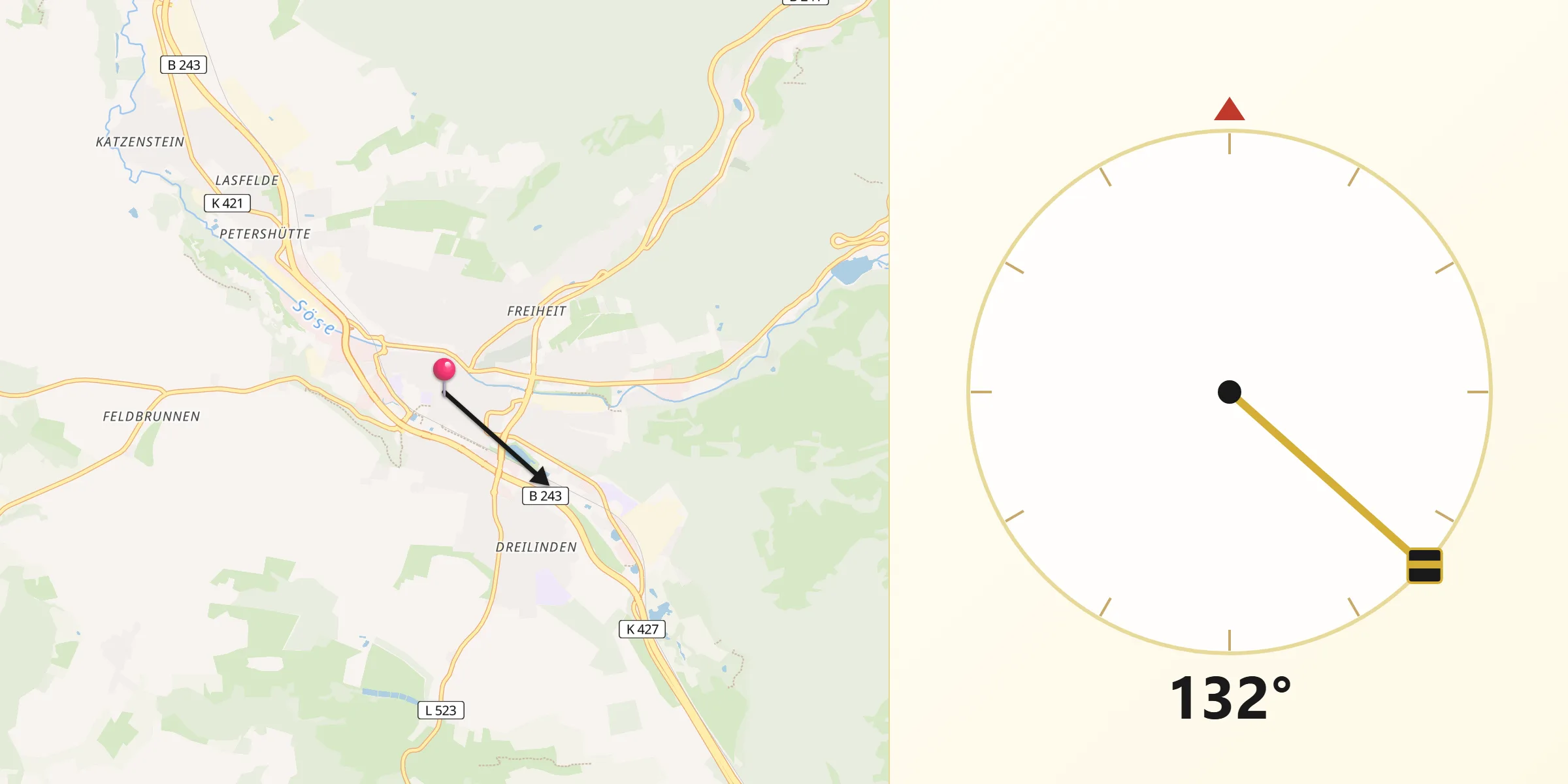 Qibla-Richtung von Osterode am Harz