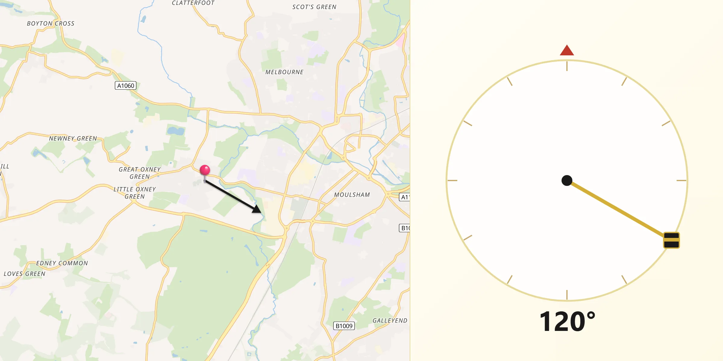 Qibla Direction from Writtle