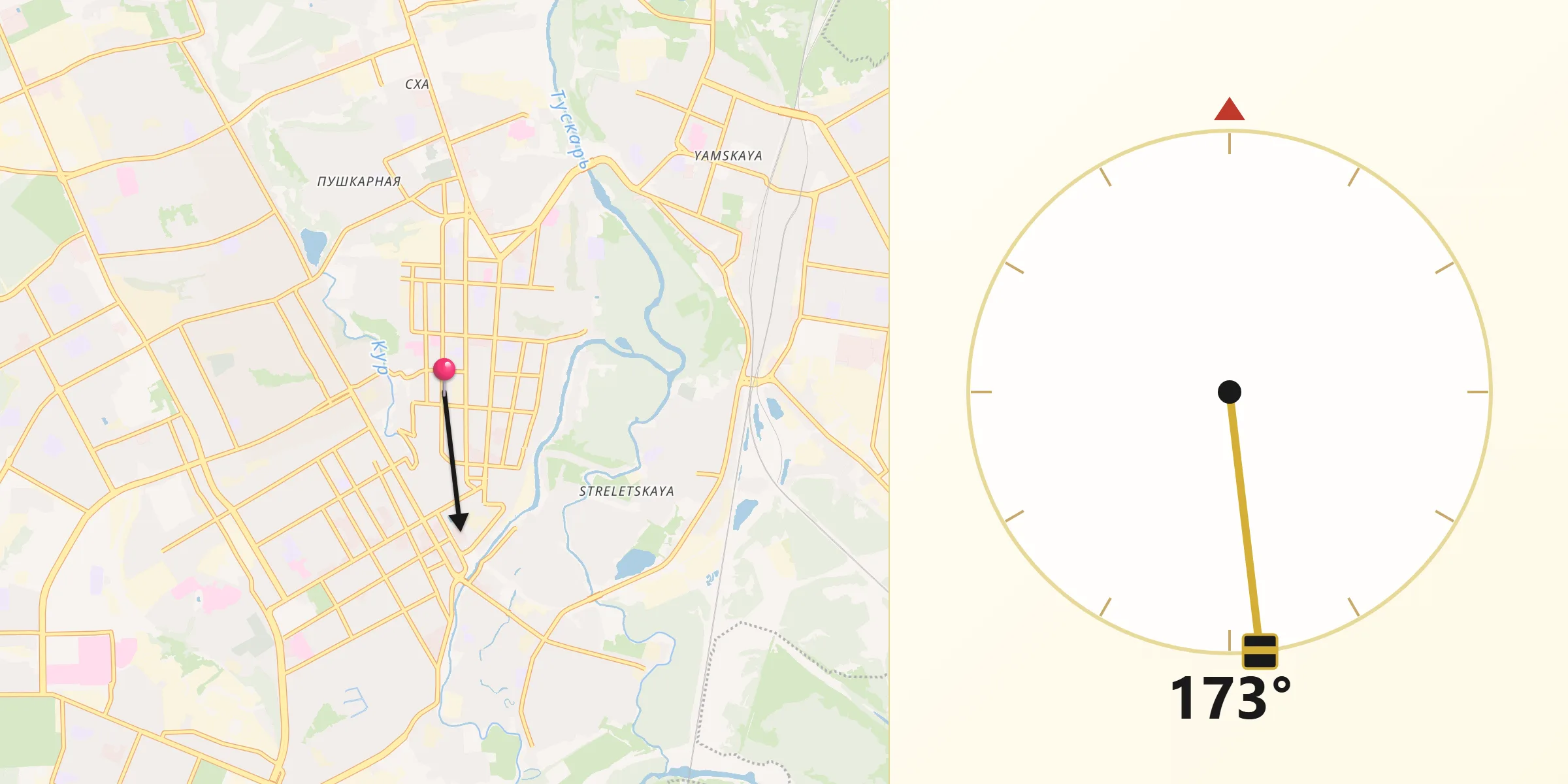 Direction vers la Qibla depuis Koursk
