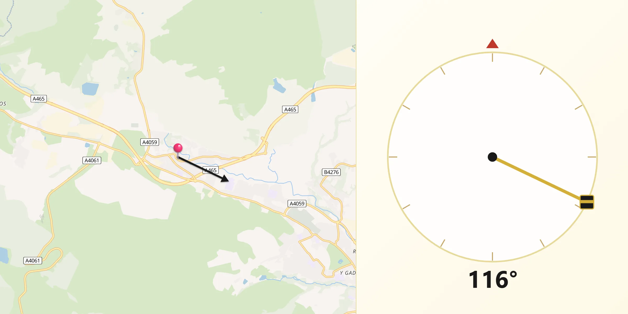 Qibla Direction from Hirwaun