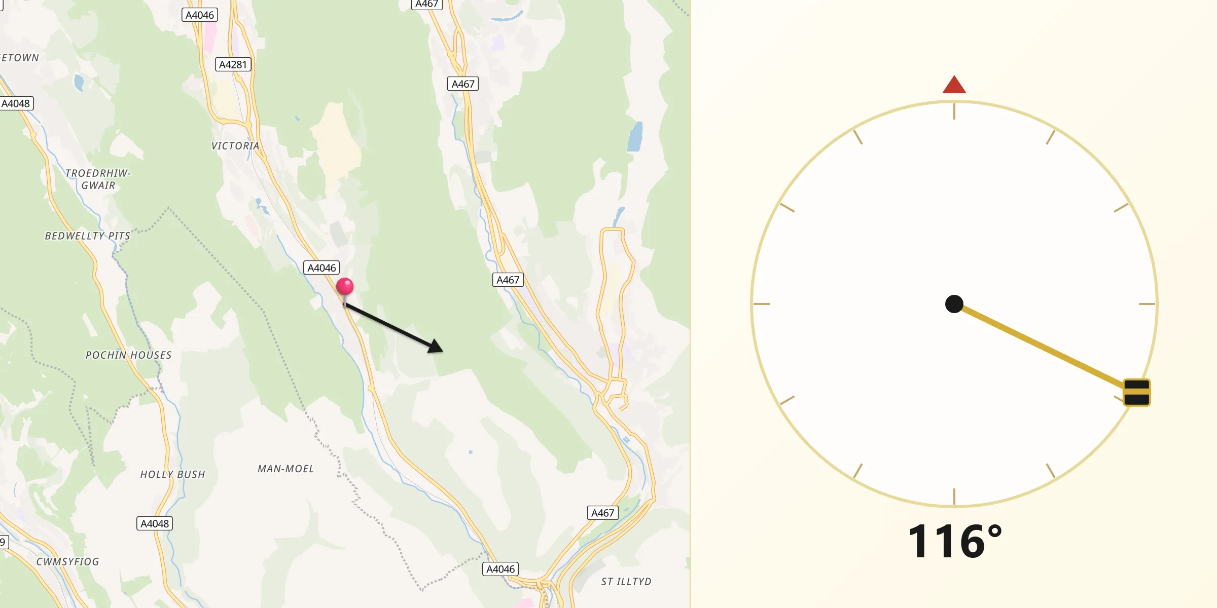 Qibla Direction from Cwm