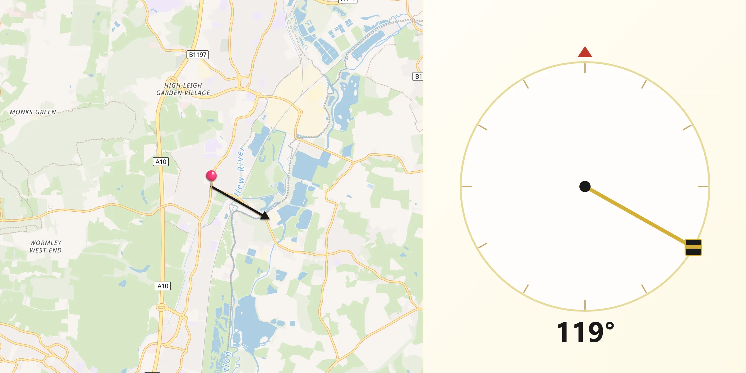 Qibla Direction from Broxbourne