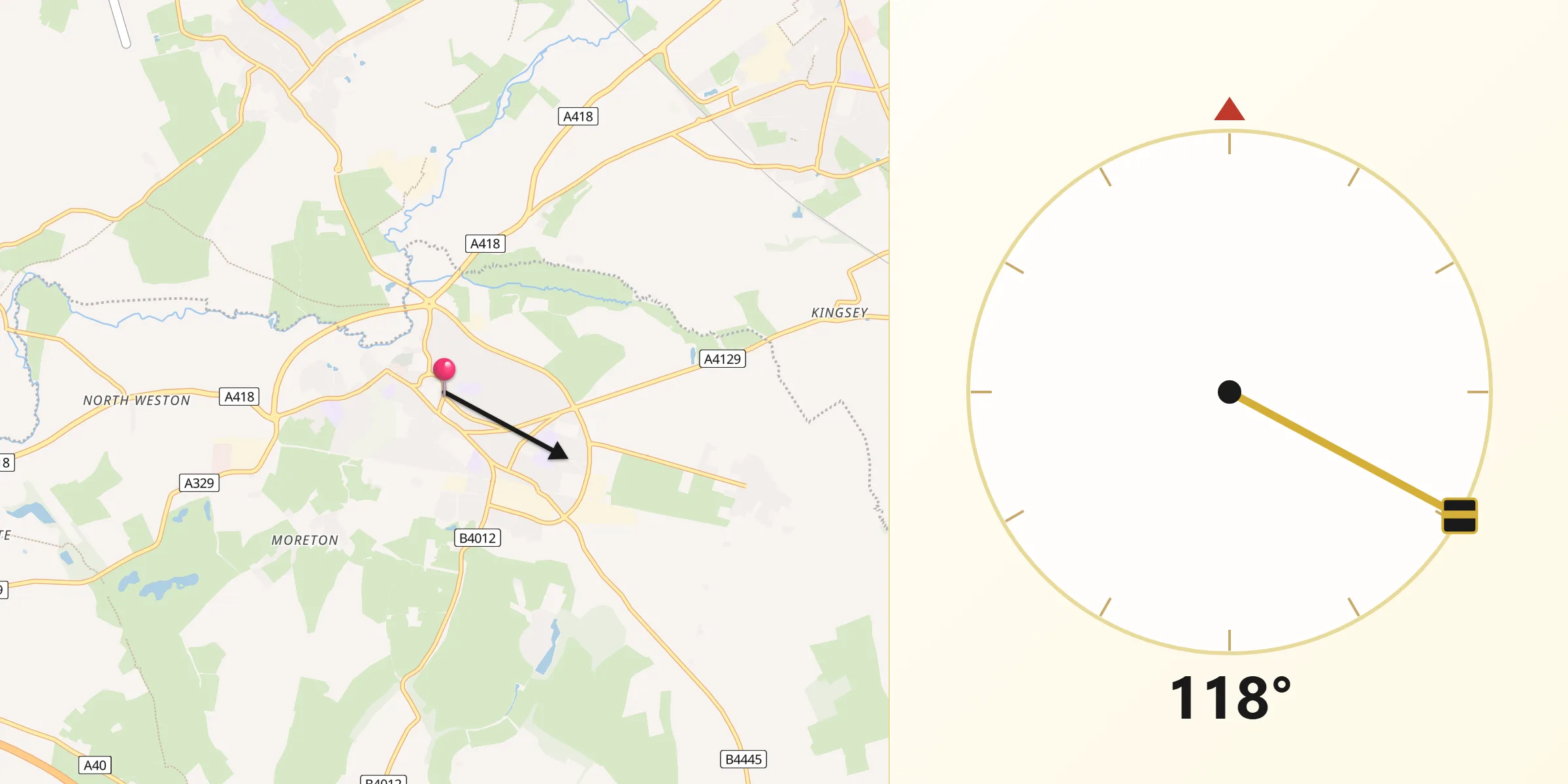 Qibla Direction from Thame