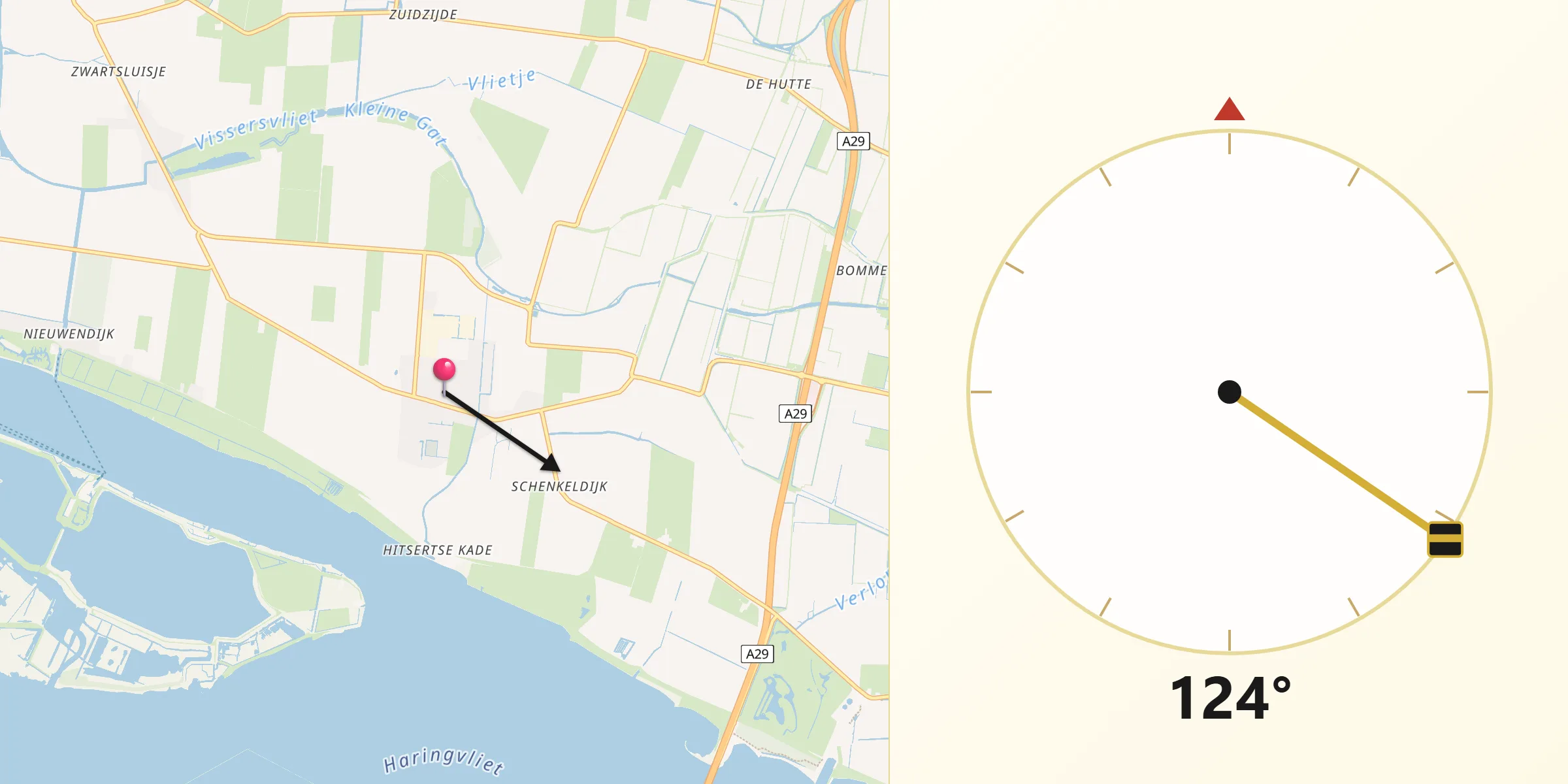 Qibla Richting vanaf Zuid-Beijerland