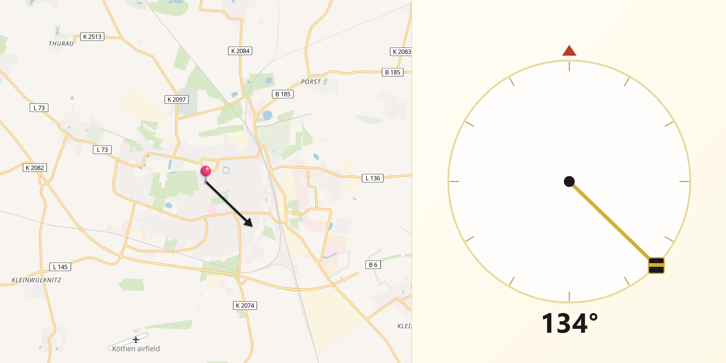 Qibla-Richtung von Köthen
