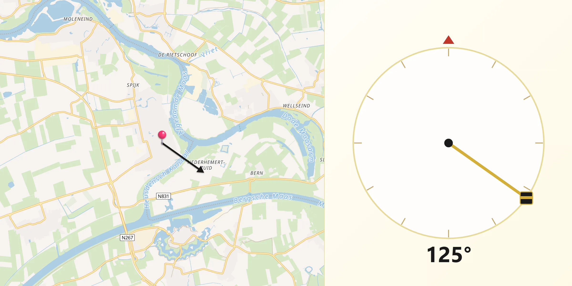 Qibla Richting vanaf Aalburg