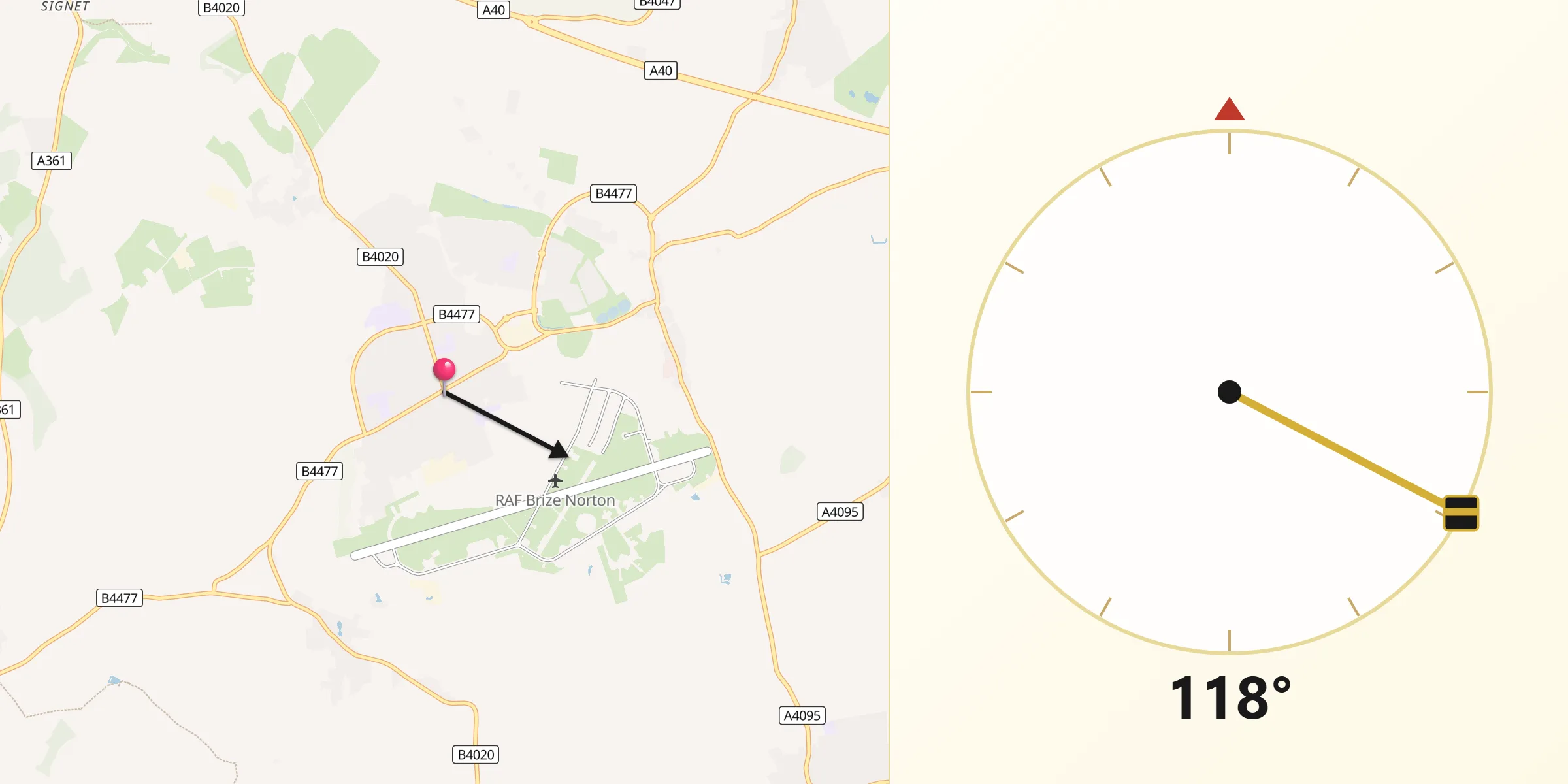 Qibla Direction from Carterton