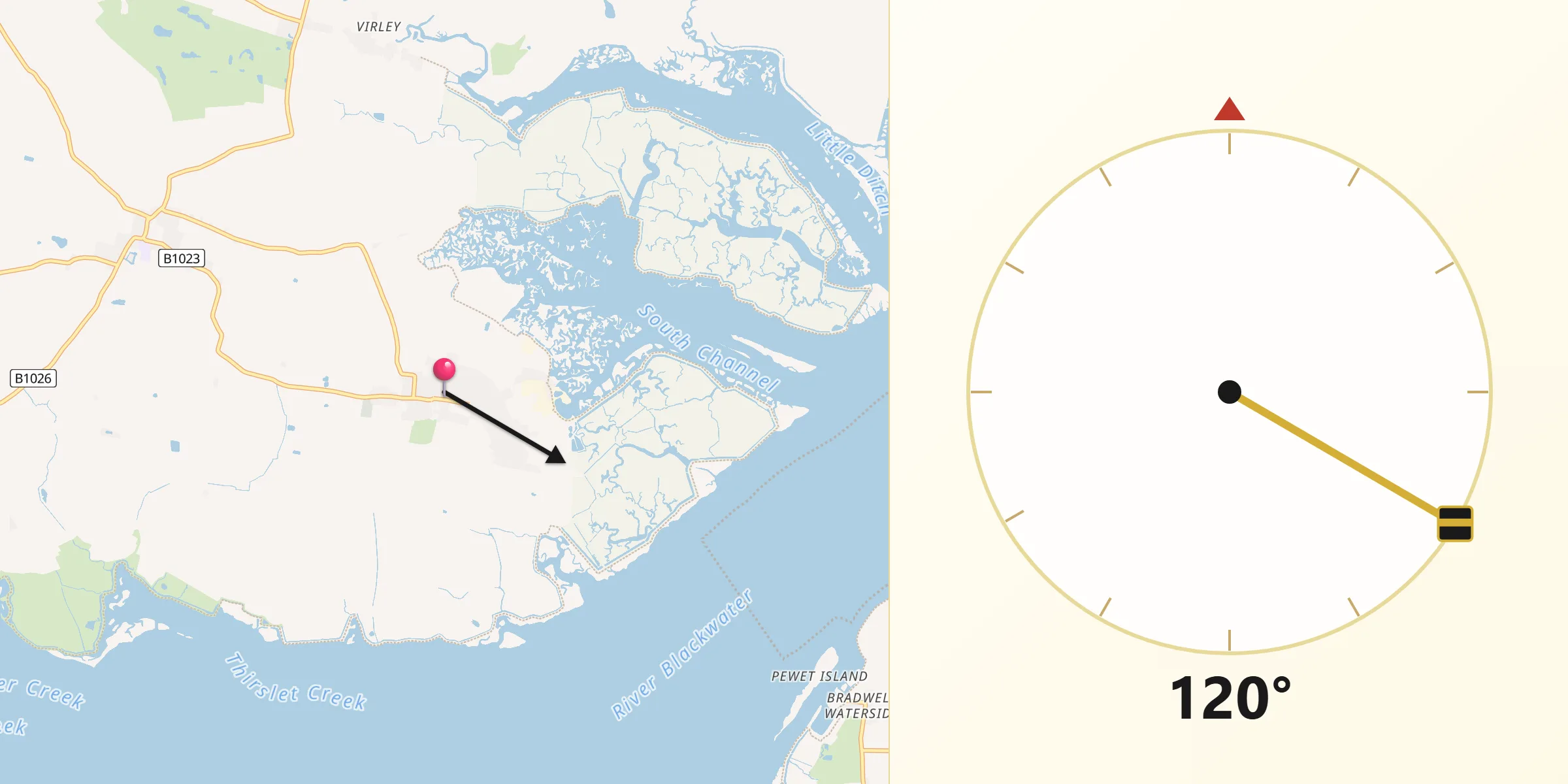 Qibla Direction from Tollesbury