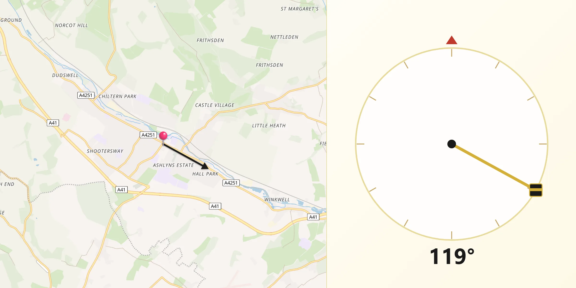 Qibla Direction from Berkhamsted