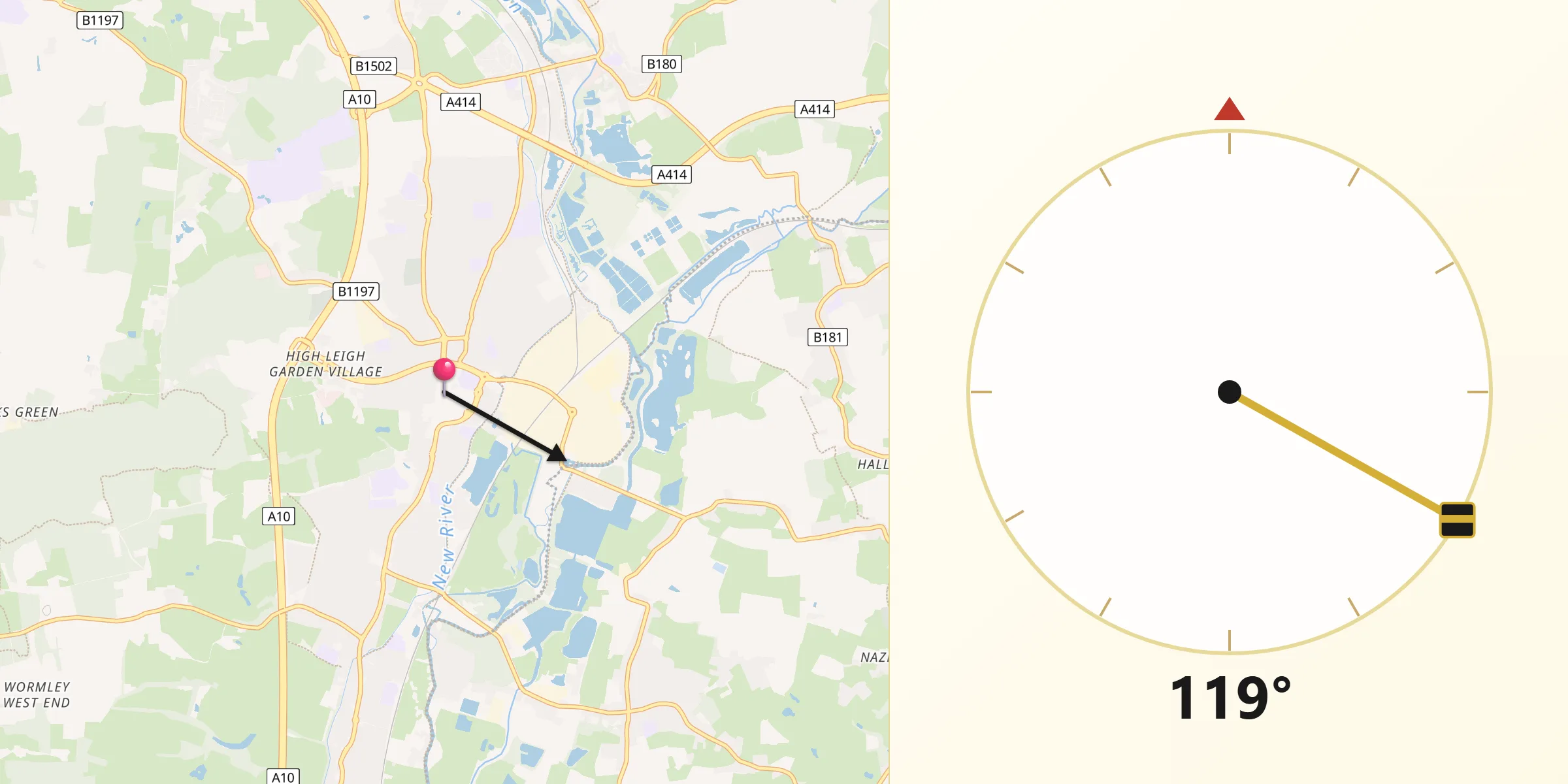Qibla Direction from Hoddesdon