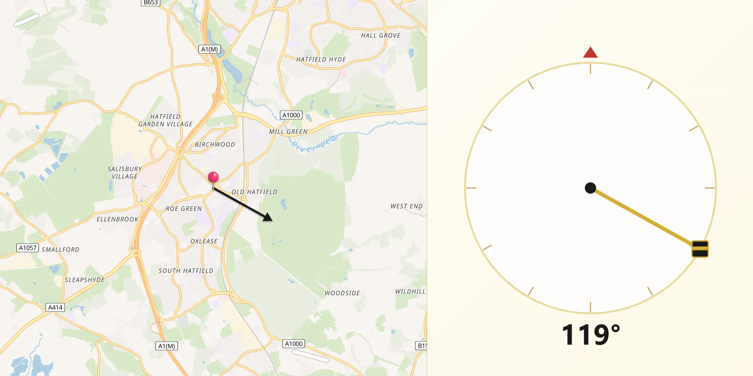 Qibla Direction from Hatfield