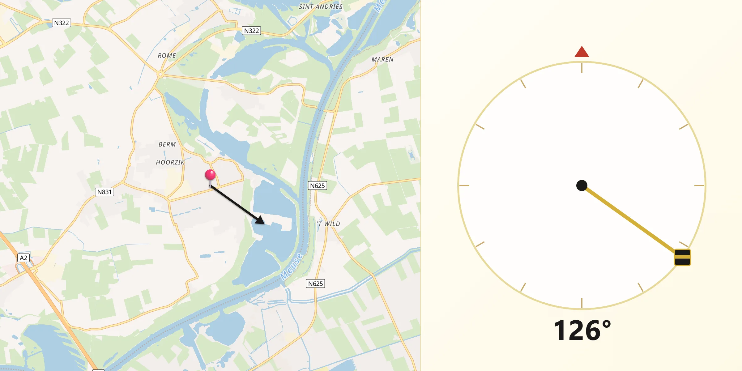Qibla Richting vanaf Kerkdriel