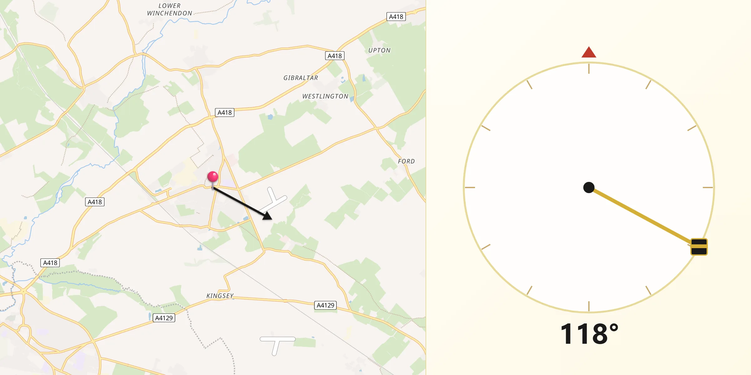 Qibla Direction from Haddenham