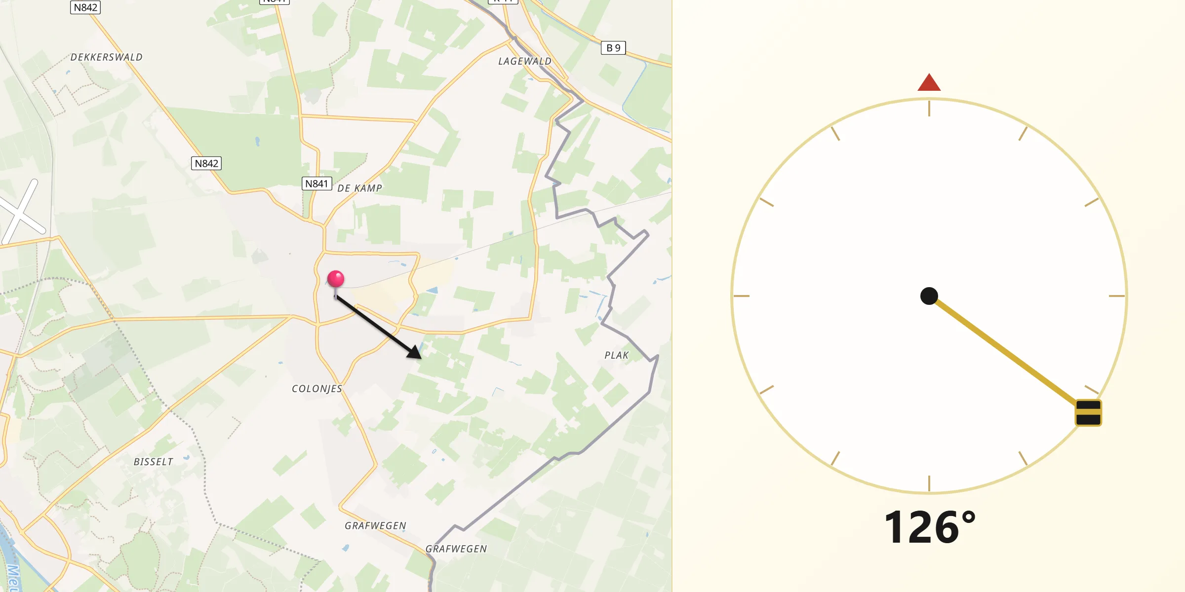 Qibla Richting vanaf Groesbeek