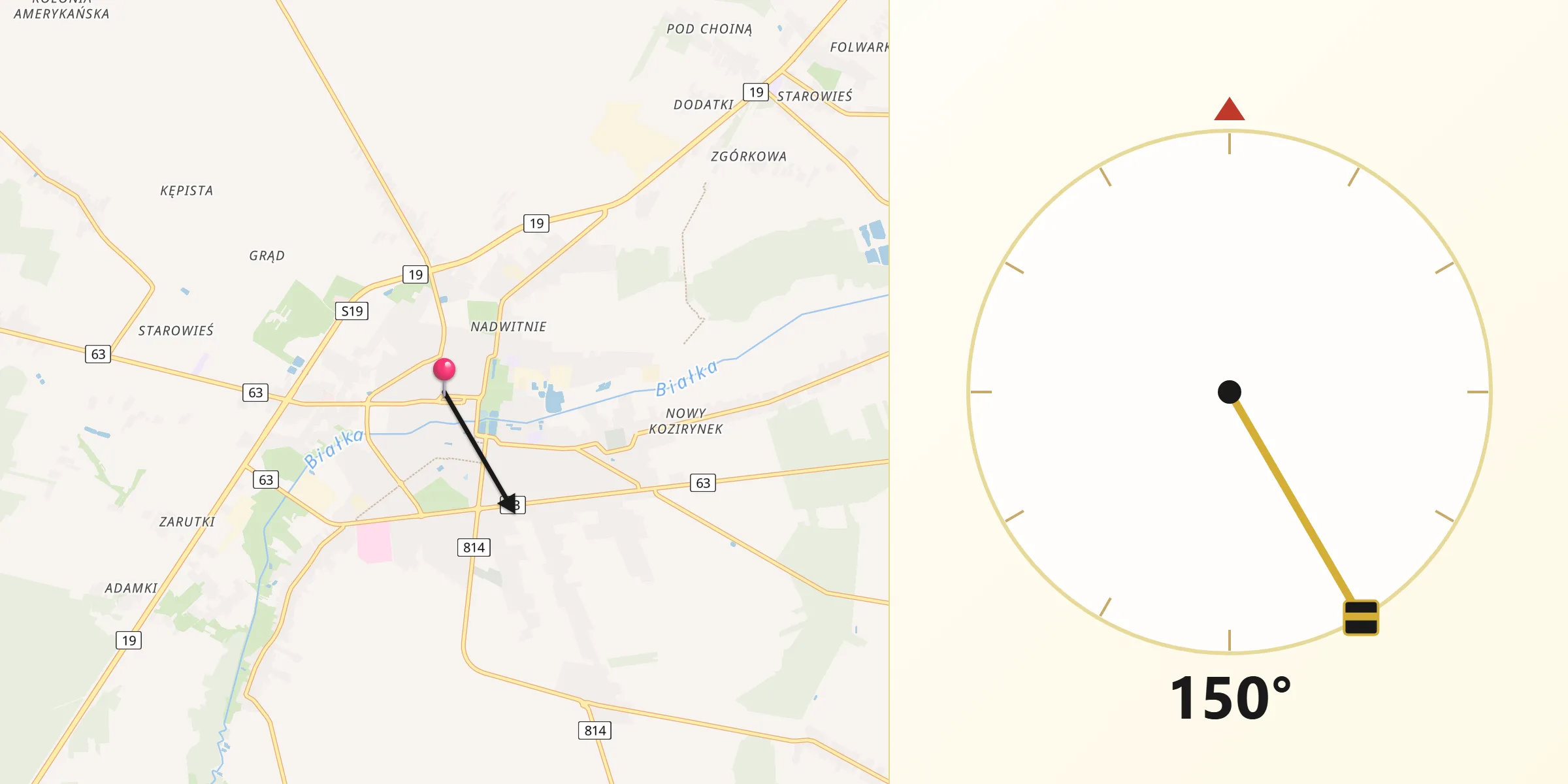 Kierunek Qibla z Radzyń Podlaski