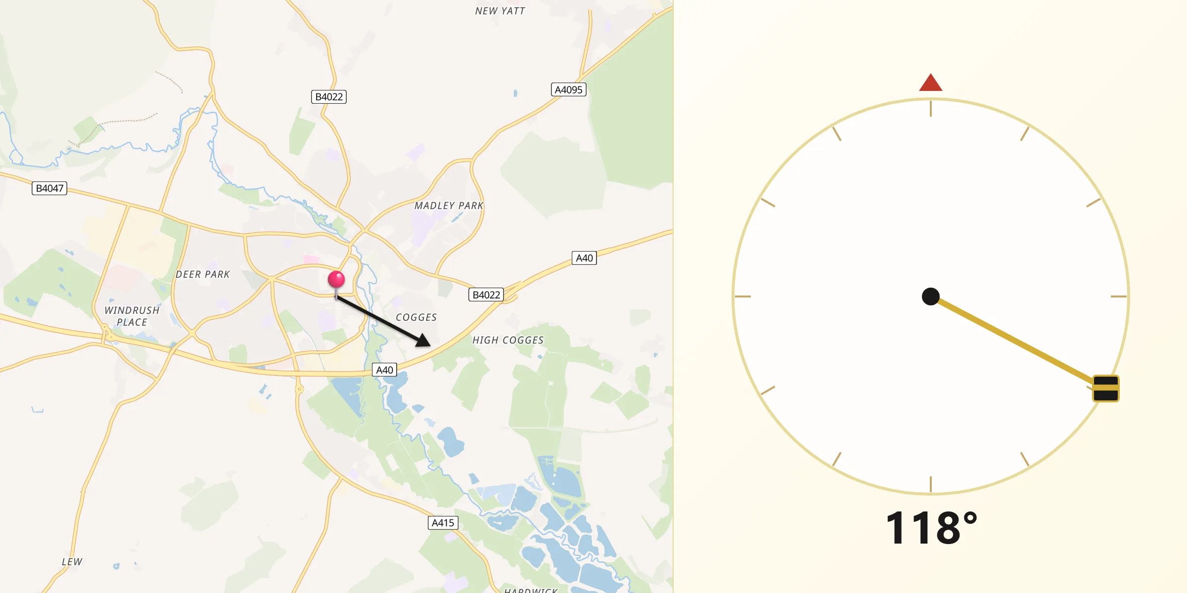 Qibla Direction from Witney