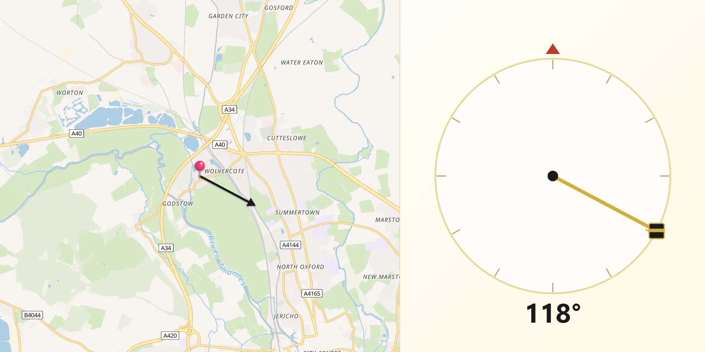 Qibla Direction from Wolvercote